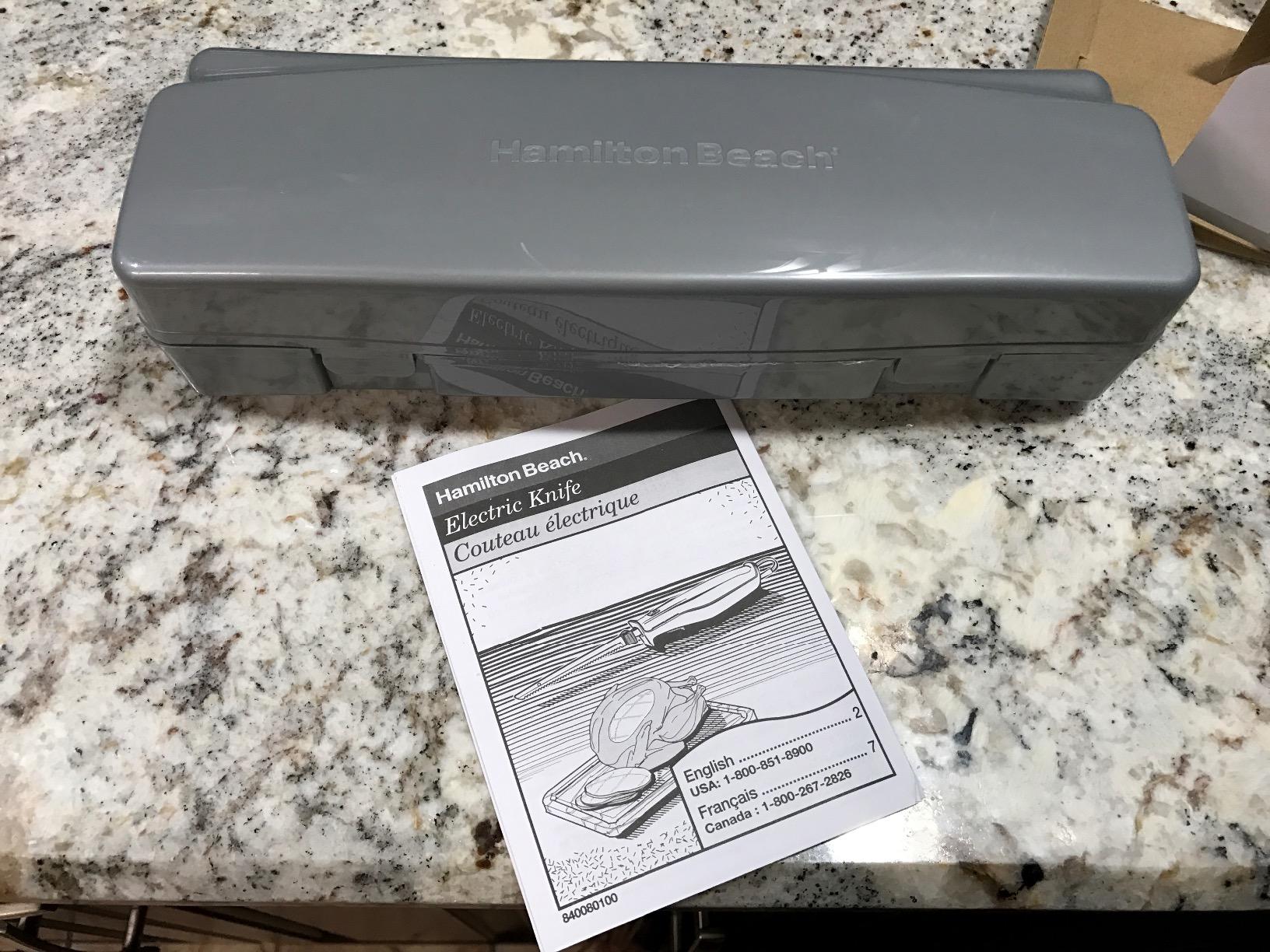 Hamilton Beach Electric Knife Set for Carving Meats, Poultry, Bread, Crafting Foam & More, Reciprocating Serrated Stainless Steel Blades, Ergonomic Design Storage Case + Fork Included, 5Ft Cord, White Customer Review Hamilton Beach Electric Knife Set for Carving Meats, Poultry, Bread, Crafting Foam & More, Reciprocating Serrated Stainless Steel Blades, Ergonomic Design Storage Case + Fork Included, 5Ft Cord, White - Customer Photo 2