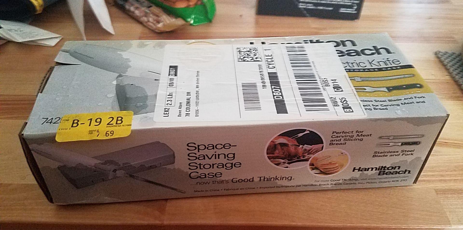 Hamilton Beach Electric Knife Set for Carving Meats, Poultry, Bread, Crafting Foam & More, Reciprocating Serrated Stainless Steel Blades, Ergonomic Design Storage Case + Fork Included, 5Ft Cord, White Customer Review Hamilton Beach Electric Knife Set for Carving Meats, Poultry, Bread, Crafting Foam & More, Reciprocating Serrated Stainless Steel Blades, Ergonomic Design Storage Case + Fork Included, 5Ft Cord, White - Customer Photo 4