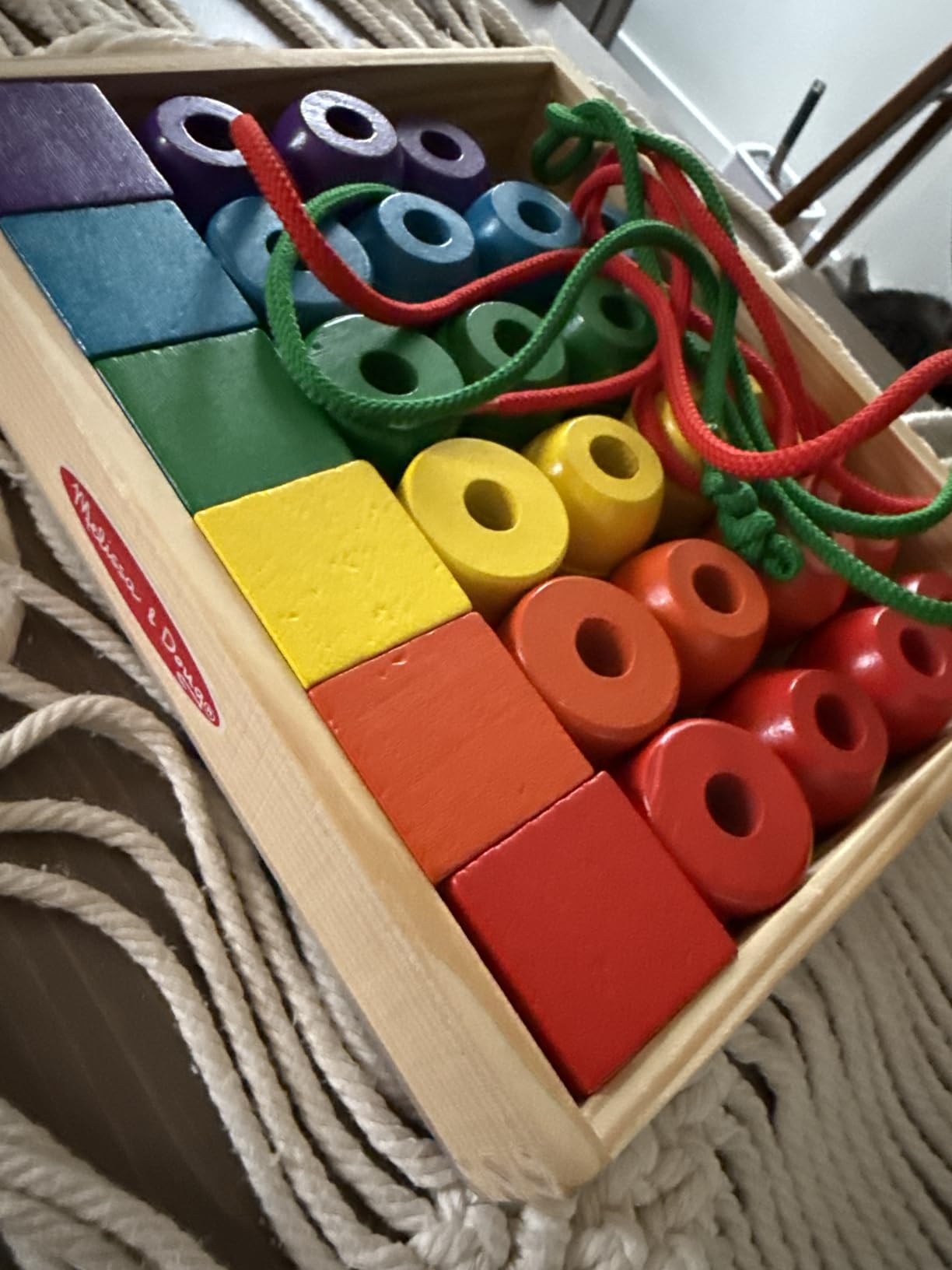 Melissa & Doug Primary Lacing Beads - 30 Wooden Beads for Crafts & 2 Laces in Toy Storage Box customer photo 1