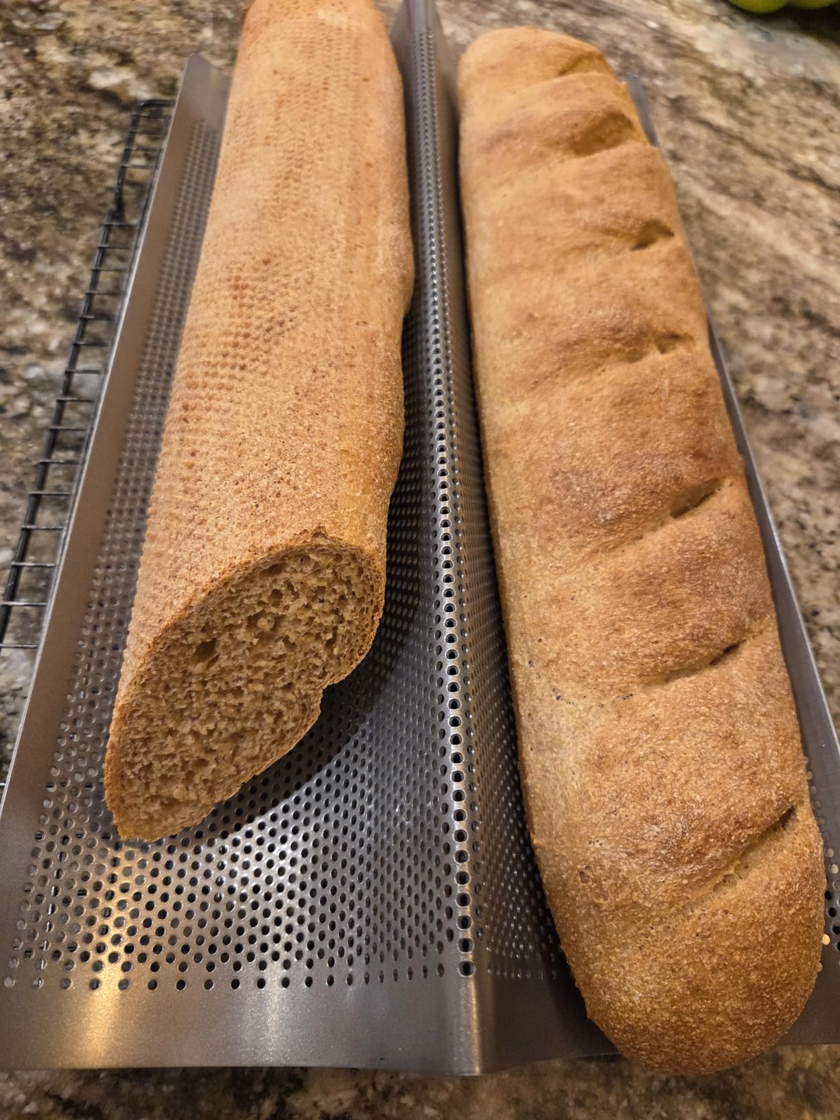 Chicago Metallic Commercial II Non-Stick Perforated Baguette Pan. Creates a crisp, golden-brown crust, 16 L x 9 W x 1.5 H - Customer Photo 2