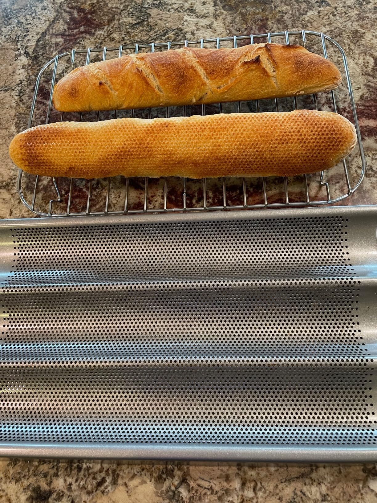 Chicago Metallic Commercial II Non-Stick Perforated Baguette Pan. Creates a crisp, golden-brown crust, 16 L x 9 W x 1.5 H - Customer Photo 5