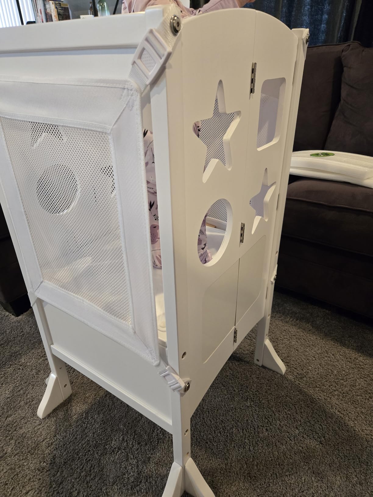 Guidecraft Classic Kitchen Helper® Stool - White with Keepers and Non-Slip Mat: Foldable, Adjustable Height Safety Cooking Tower for Toddlers with Chalkboard | Kids Learning Platform - Customer Photo 1