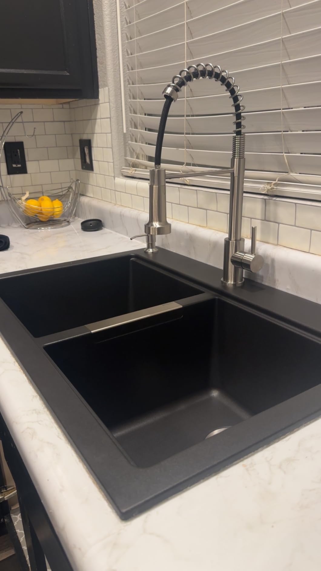 KRAUS Quarza 33-inch Drop-In/Undermount 50/50 Double Bowl Granite Kitchen Sink in Black Onyx, KGD-433B - Customer Photo 1