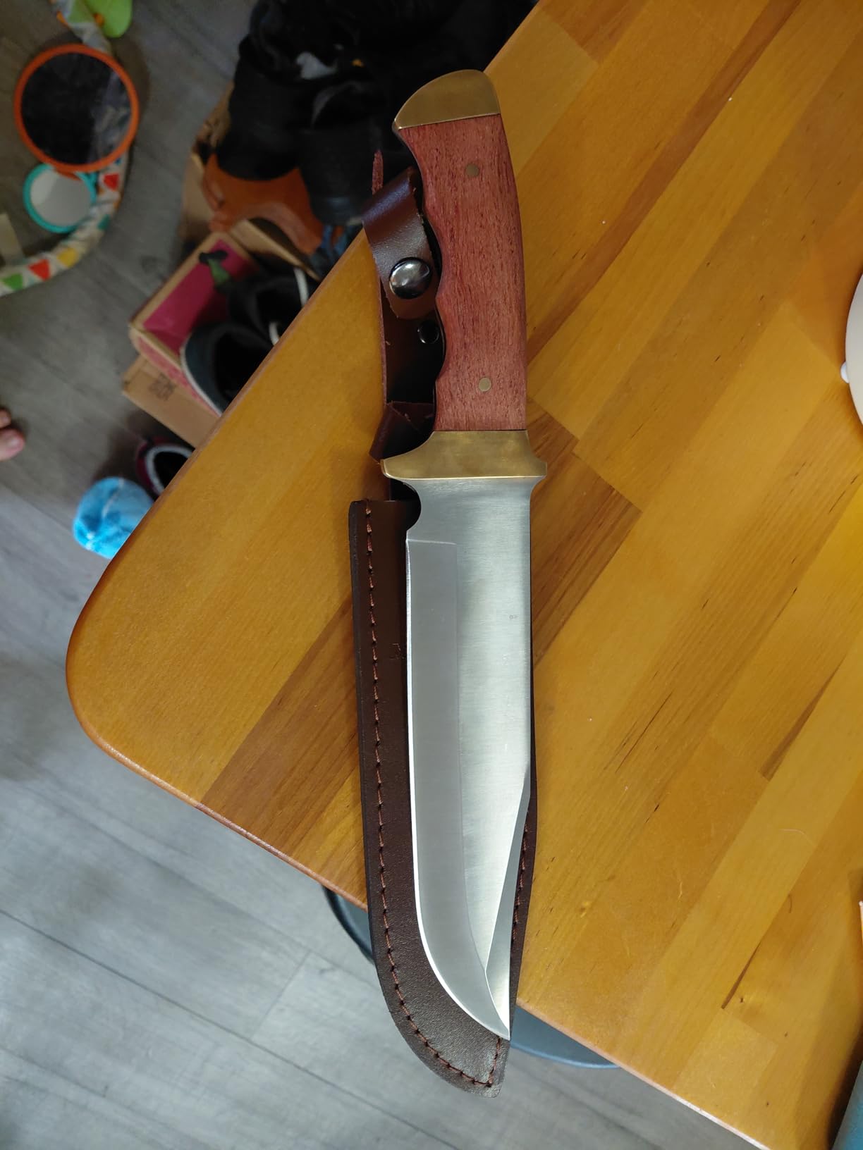 Mossy Oak 14-inch Bowie Knife, Full-tang Fixed Blade, Wood Handle Hunting Knife with Leather Sheath for Camping, Hiking, Survival customer photo 1