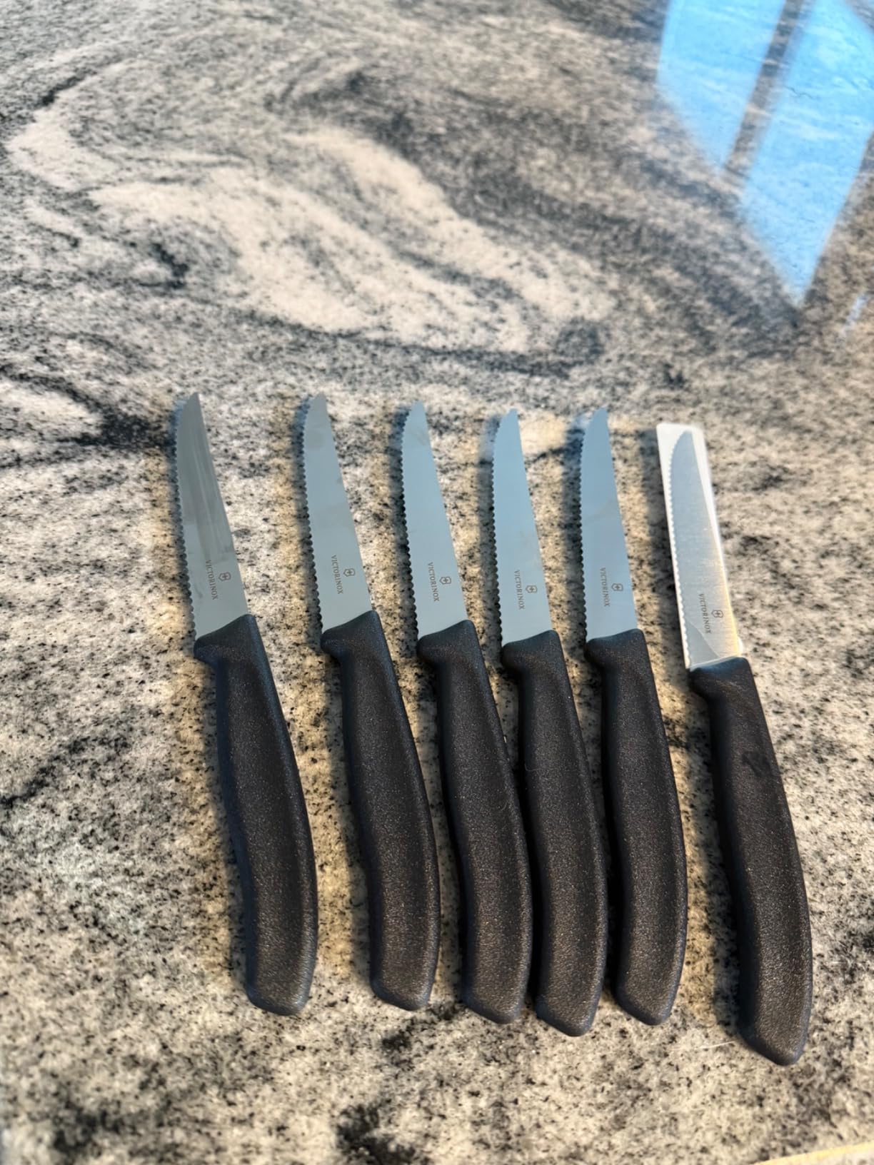 Victorinox 6.7233.6 Swiss Classic Steak Knife Set Ideal for Slicing a Wide Variety of Steak Cuts Serrated Blade in Black, Set of 6 - Customer Photo 1