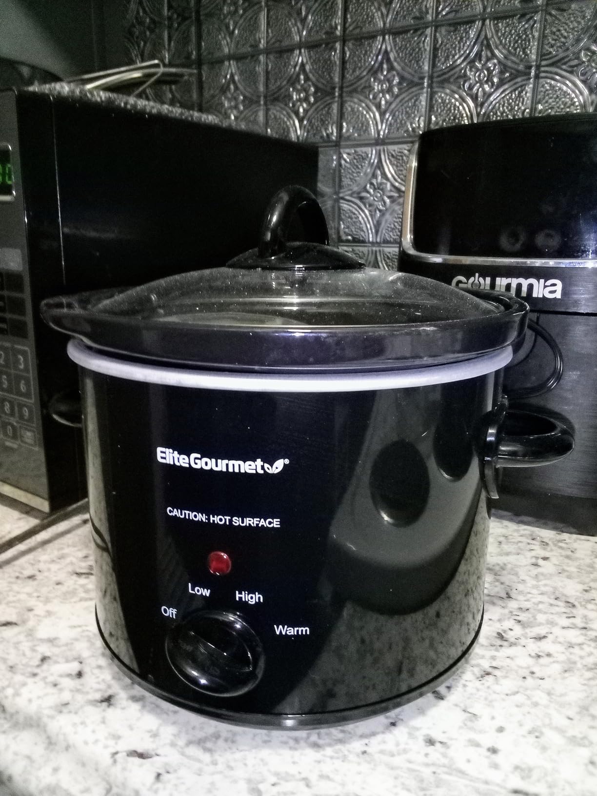 Elite Gourmet MST-350B Electric Slow Cooker, Adjustable Temp, Entrees, Sauces, Stews & Dips, Dishwasher Safe Glass Lid & Crock (3 Quart, Black) - Customer Photo 1