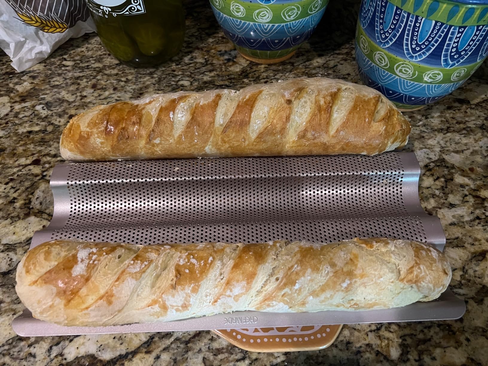 CHEFMADE Perforated Baguette Pan, 15-Inch 3 Wave Loaves Non-Stick Ultra-Ventilate French Bread Pan 2-Inch Channel for Oven Baking 15.2