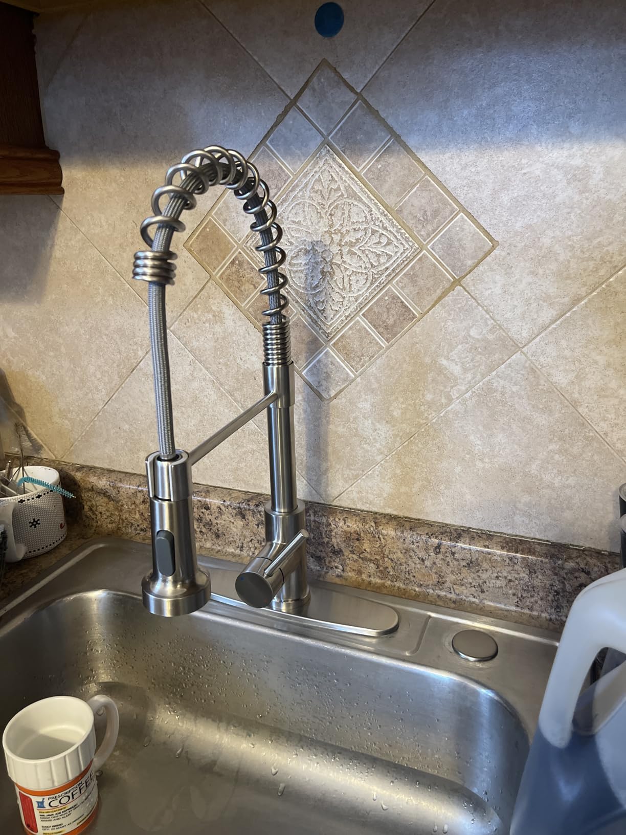 OWOFAN Kitchen Faucet with Pull Down Sprayer Brushed Nickel Stainless Steel 1 Handle Pull Out Spring Sink Faucets 1 Hole Or 3 Hole Dual Function for Farmhouse Camper Laundry Utility Rv Wet Bar - Customer Photo 5