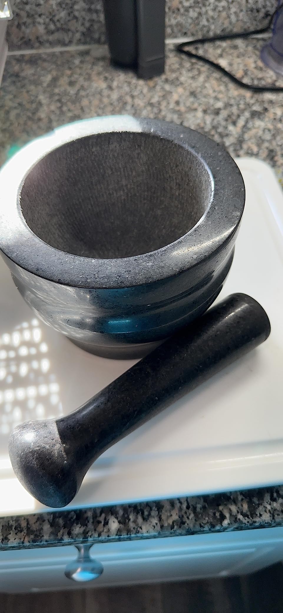 Cole & Mason Granite Mortar and Pestle - Unpolished Stone Bowl - Home Kitchen Essentials and Cooking Accessories - Non-Porous Spice Grinder Set - 5.5