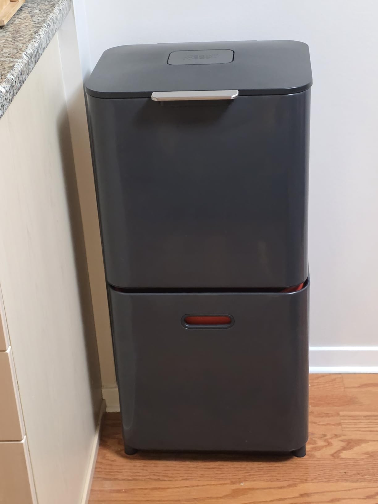 Joseph Joseph Totem Max 60 Liter/15.85 Gallon Waste Separation and Recycling Kitchen Trash Can with Odor Filter and Removable Food Waste Caddy, Stainless Steel - Customer Photo 1