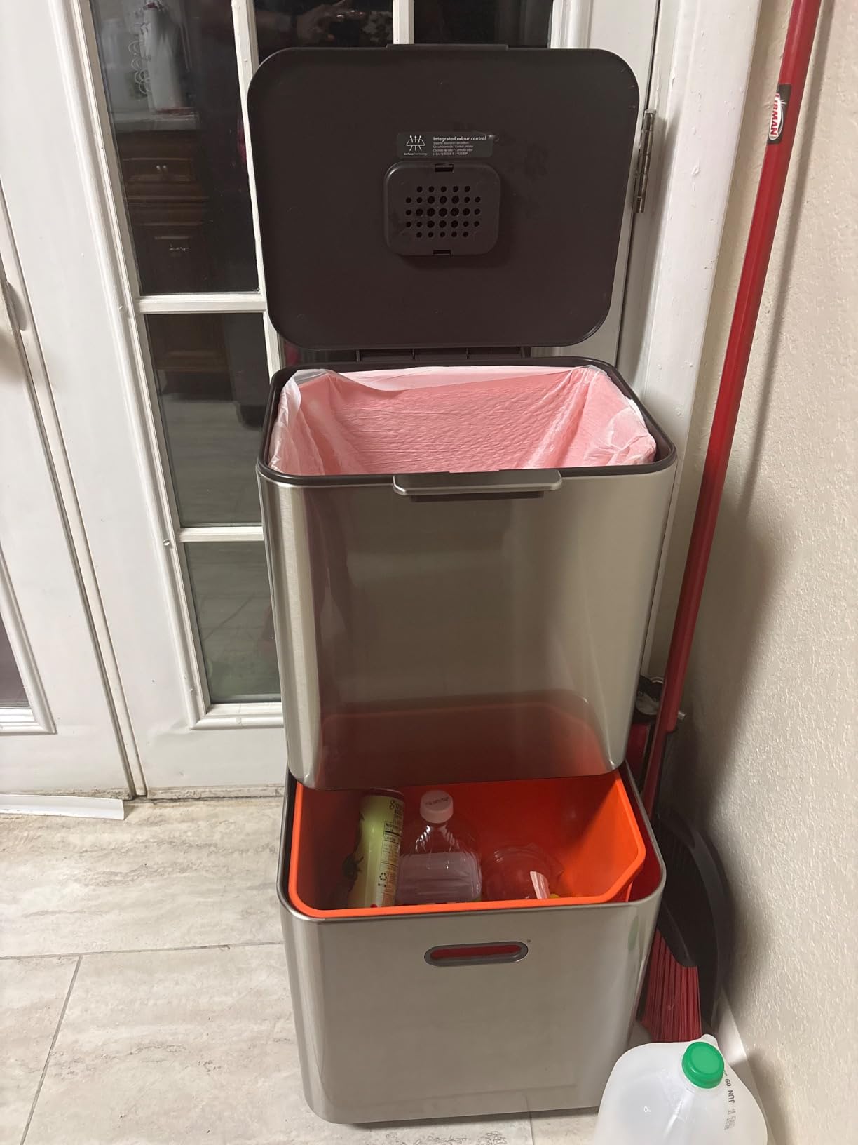 Joseph Joseph Totem Max 60 Liter/15.85 Gallon Waste Separation and Recycling Kitchen Trash Can with Odor Filter and Removable Food Waste Caddy, Stainless Steel - Customer Photo 2