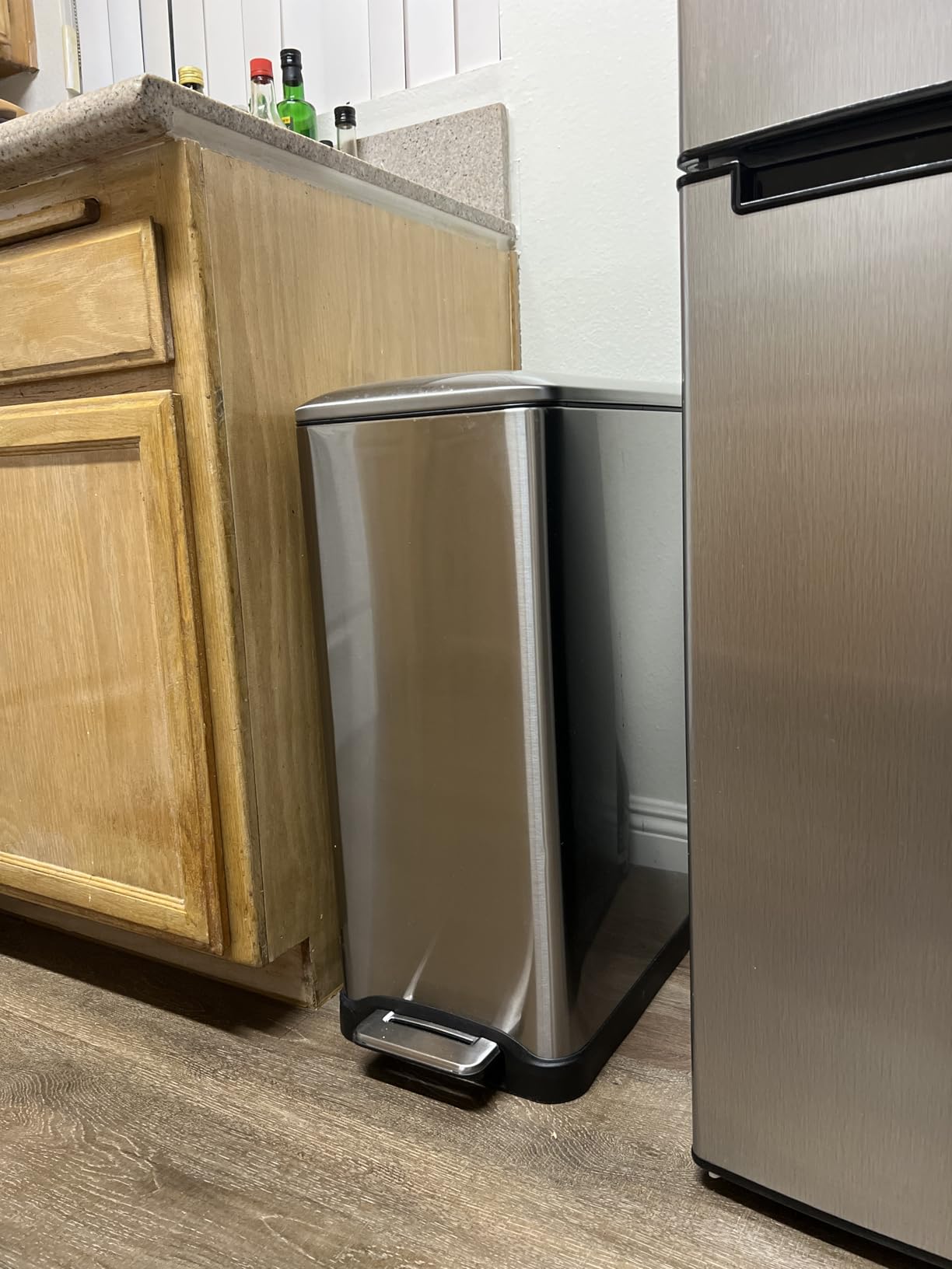 Home Zone Living 13 Gallon Slim Kitchen Trash Can with Dual Compartments for Trash and Recycling, Soft Close Lid, Step Pedal, Stainless Steel, Silver, Gen 1 - Customer Photo 1