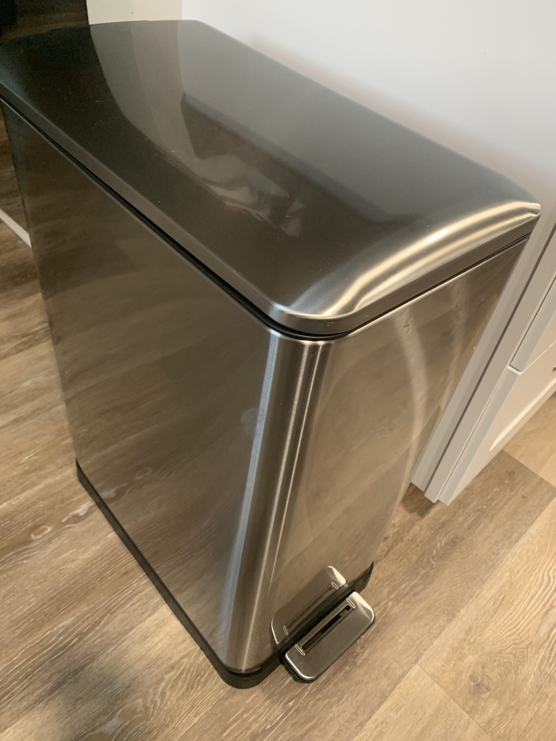 Home Zone Living 13 Gallon Slim Kitchen Trash Can with Dual Compartments for Trash and Recycling, Soft Close Lid, Step Pedal, Stainless Steel, Silver, Gen 1 - Customer Photo 2