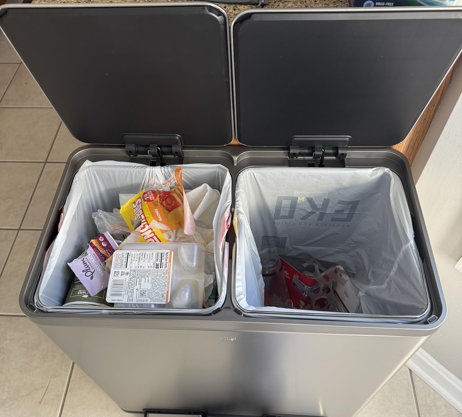 EKO EcoCasa II 36L+24L Dual Trash Can with Recycle Bin, Stainless Steel Garbage Can with Lid, Deodorizer Compartment, Odor-Proof and Fingerprint Resistant - Customer Photo 2