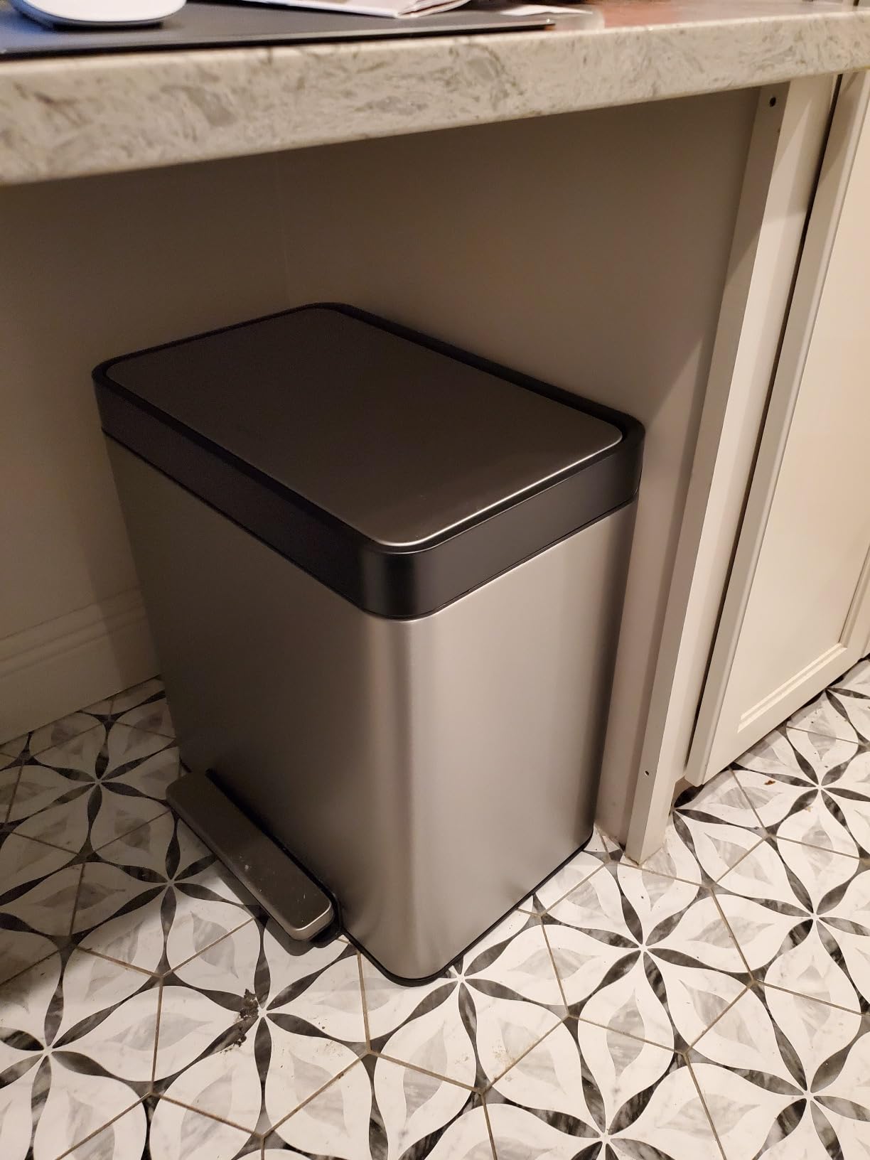 Kohler 20956-STW 11 Gallon Dual Compartment Trash Can, Quiet-Close Lid, Trash Can with Soft-Close and Foot Pedal, Stainless and White - Customer Photo 2