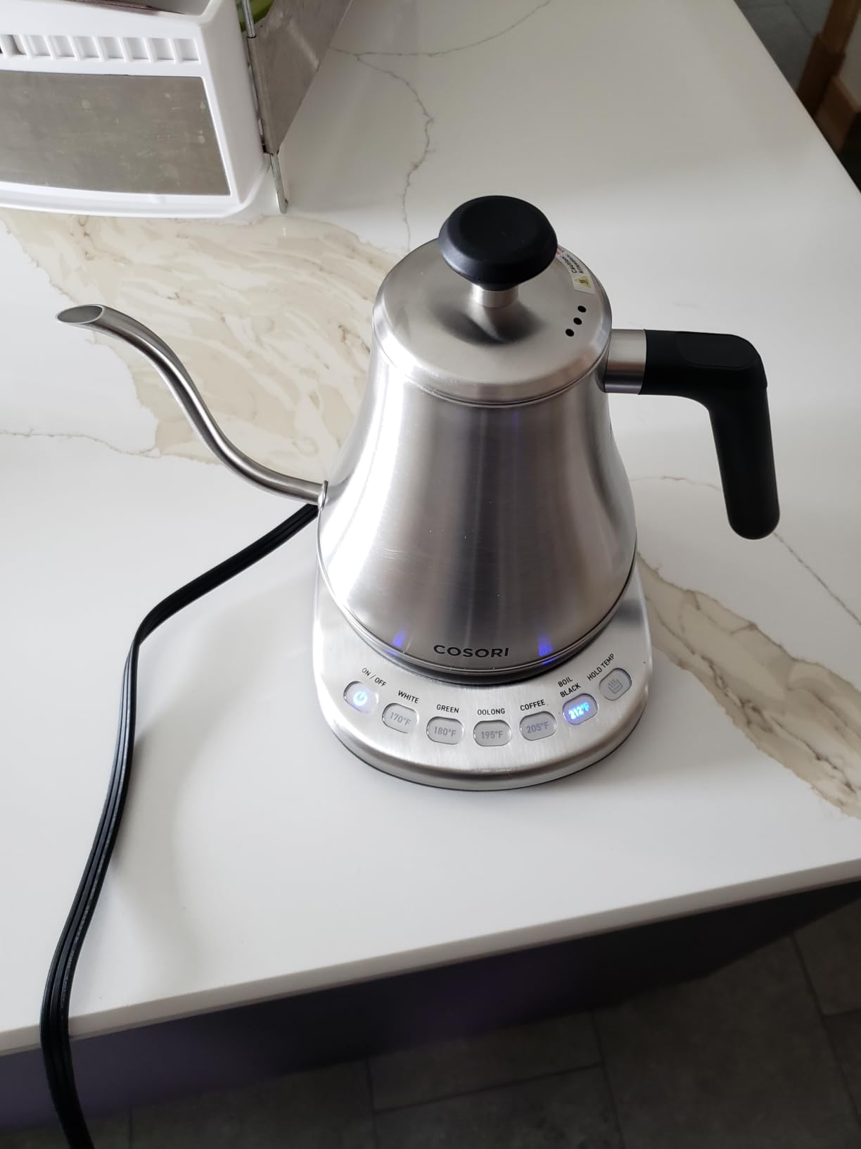 COSORI Electric Gooseneck Kettle with 5 Temperature Control Presets, Pour Over Kettle for Coffee & Tea, Hot Water Boiler, 100% Stainless Steel Inner Lid & Bottom, 1200W/0.8L - Customer Photo 1