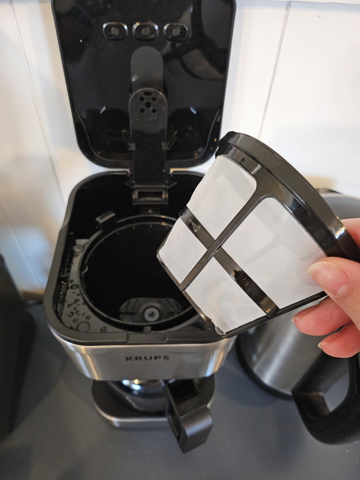 KRUPS Simply Brew Compact 5 Cup Coffee Maker: Stainless Steel Design, Pause & Brew, Keep Warm, Reusable Filter, Drip-Free Carafe - Customer Photo 2