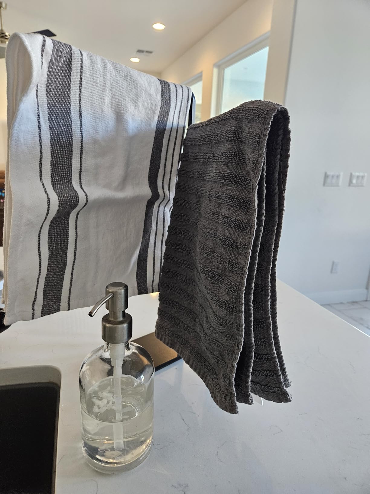 Premium Kitchen Towels (20x 28, 6 Pack) | Large Cotton Dish Towels | Flat & Terry Highly Absorbent Kitchen Linen Set with Hanging Loop | Gray - Customer Photo 2