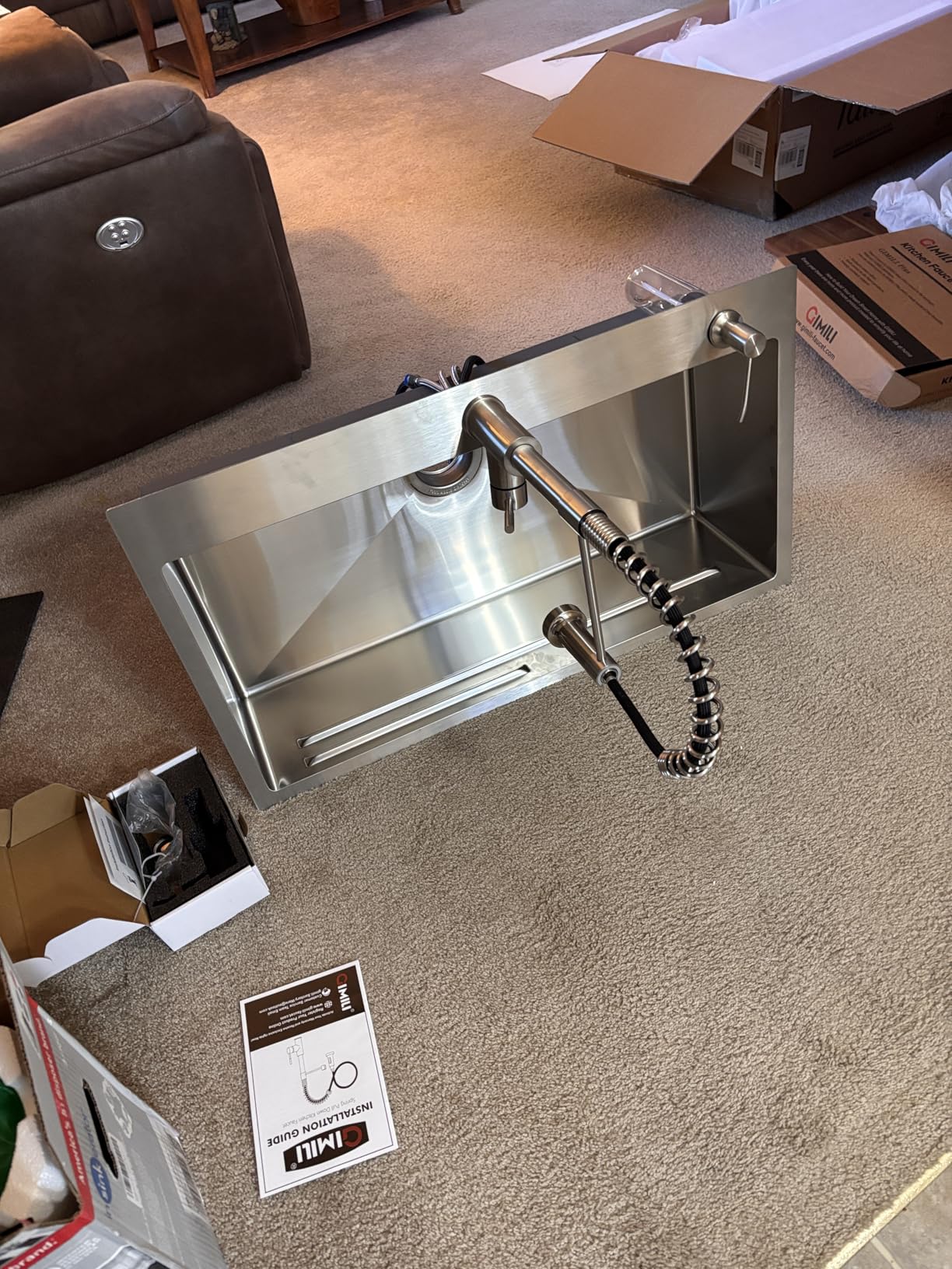 GIMILI Kitchen Faucet with Pull Down Sprayer Single Hole Stainless Steel Sink Faucet, Suitable for Farmhouses, RV, Laundry Room, Outdoor, and Campers. Llave para fregadero de cocina Brushed Nickel - Customer Photo 1