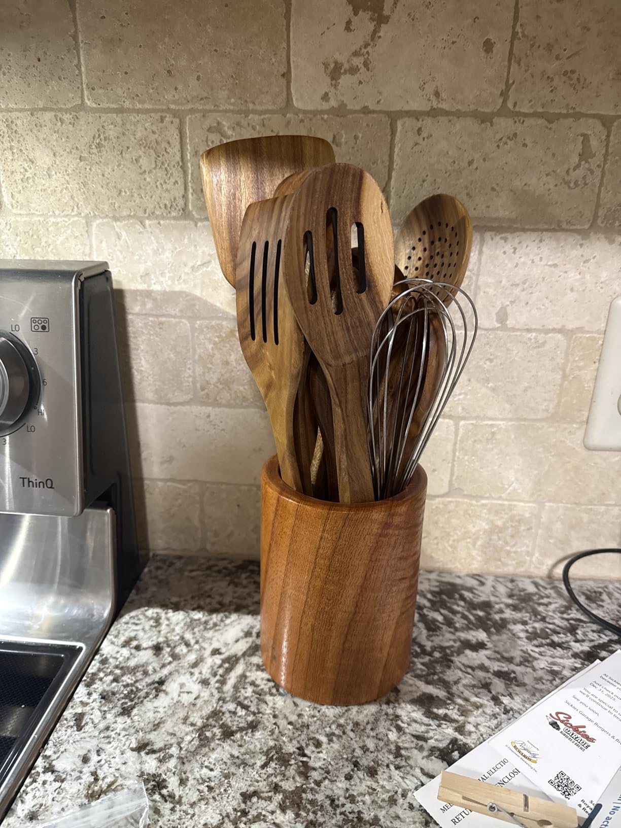 Wooden Utensil Set 8 Pcs - Sturdy & Easy to Clean, Natural Teak Wooden Spoons for Cooking - Non-Scratch Cooking Utensils with Spatula, Turner, Ladle, Spoons, Skimmer, Holder, Spoon Rest & 6 Hooks - Customer Photo 1