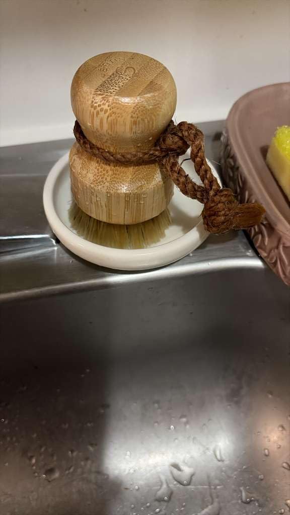 Bamboo Dish Scrub Brushes,Kitchen Wooden Cleaning Scrubbers Set for Washing Cast Iron Pan/Pot, Natural Sisal Bristles, Set of 3 - Customer Photo 2