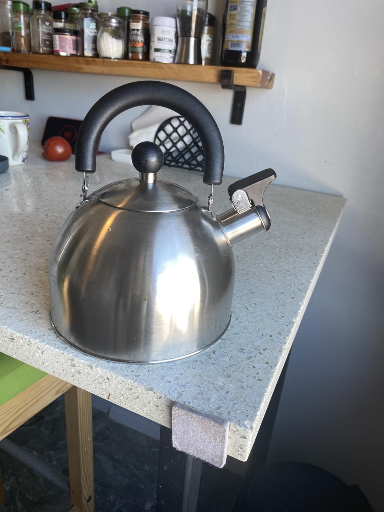 Primula Stewart Whistling Stovetop Tea Kettle Food Grade Stainless Steel, Hot Water Fast to Boil, Cool Touch Folding, 1.5-Quart, Brushed with Black Handle - Customer Photo 1