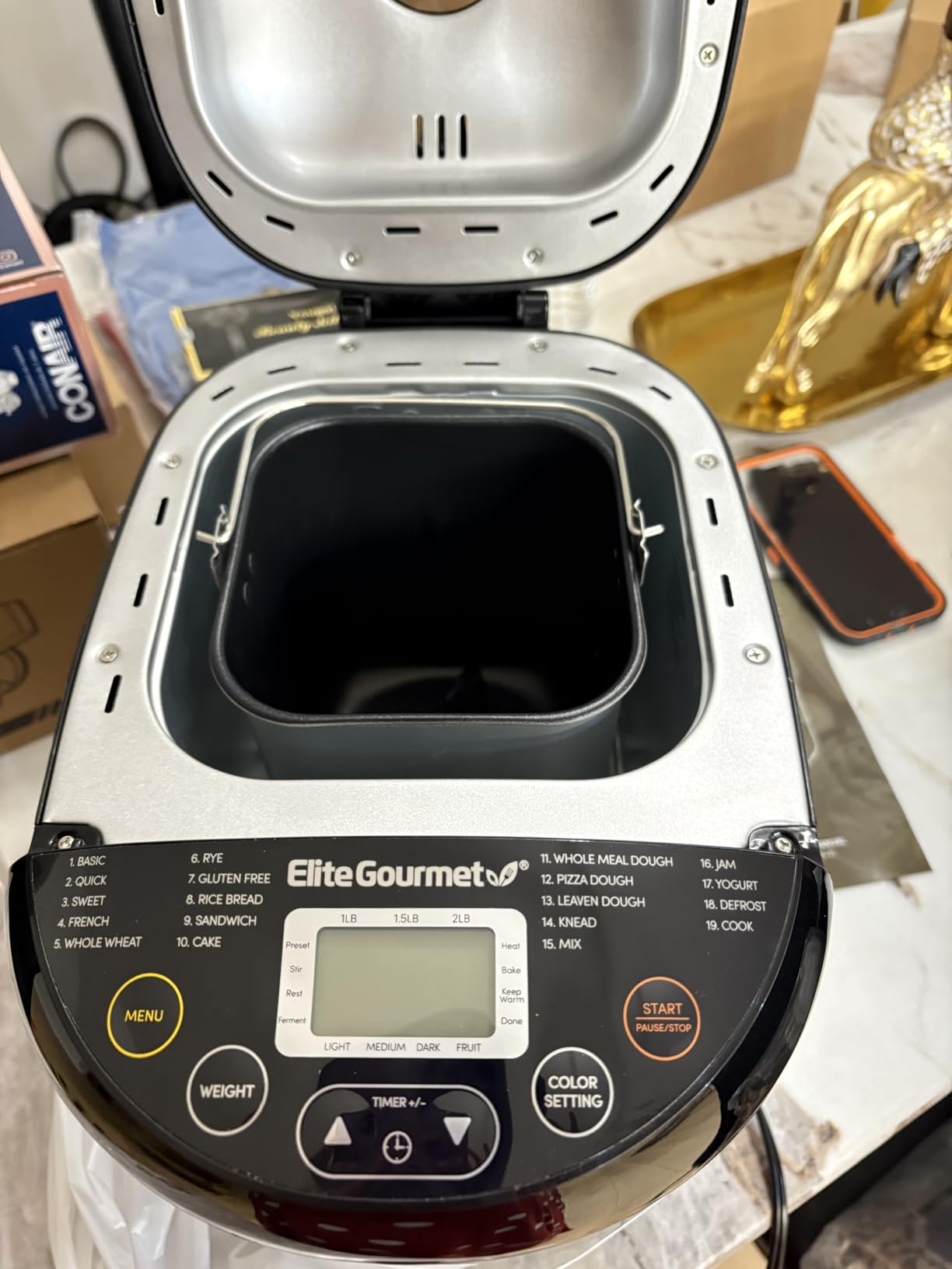 Elite Gourmet Programmable Bread Maker, 2 lb Loaf, 3 Sizes, 19 Presets incl. Gluten-Free, Dough & Jam, Delay Timer, Black customer photo 2