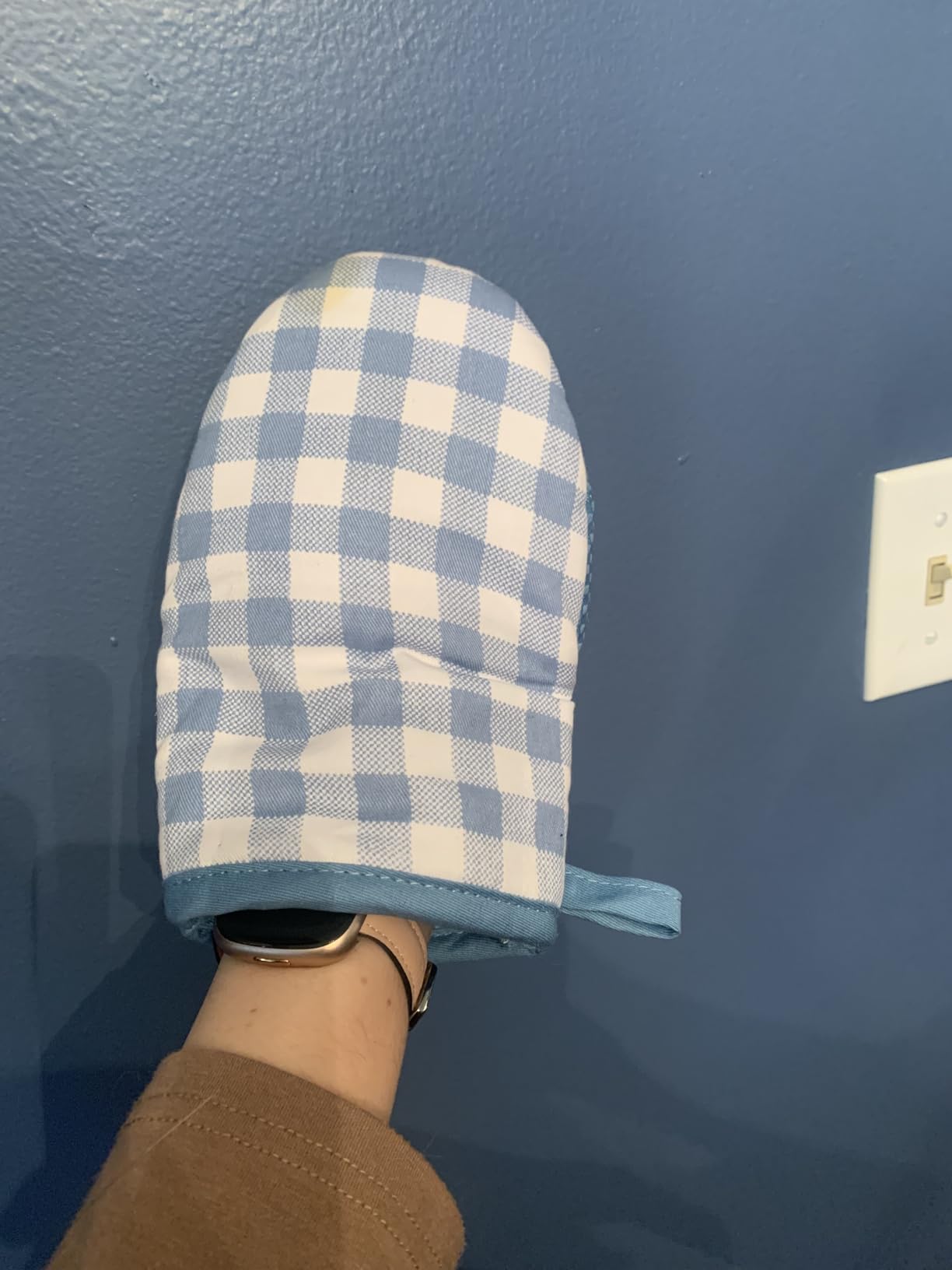 KitchenAid Gingham Mini Oven Mitt 2-Pack Set, Milkshake Tan, 5.5