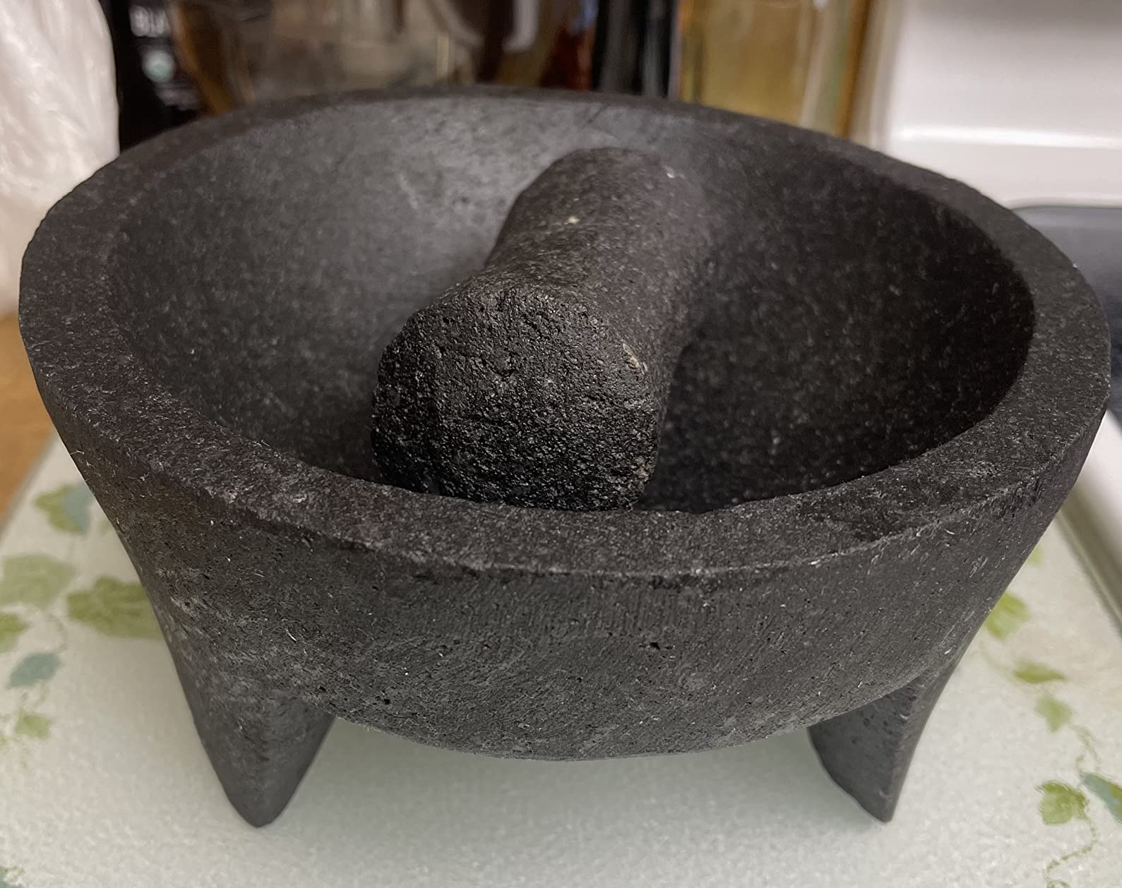Genuine Handmade Mexican Mortar and Pestle Set- 8 Inches, Molcajete Mexicano — Mexican Cookware Perfect as Salsa Bowls, Guacamole Bowl and Masher, Mortero Para Cocina made from Volcanic Rock in Mexico - Customer Photo 2