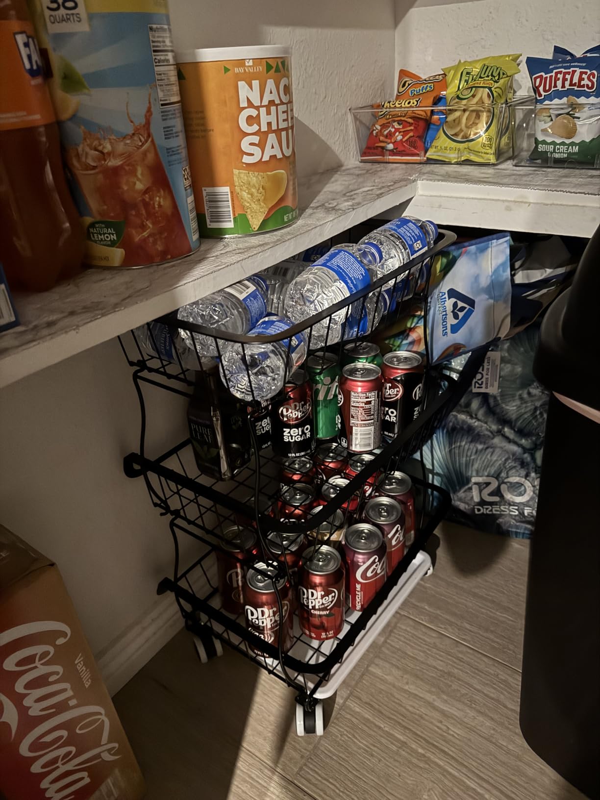 3-Tier Rolling Pantry Floor Organizer and Storage Cart with Wheels, Stackable Wire Pantry Baskets for Pantry Shelves, Kitchen Fruit Basket Stand and Storage Rack for Fruit Snack Onion Potato - Customer Photo 1