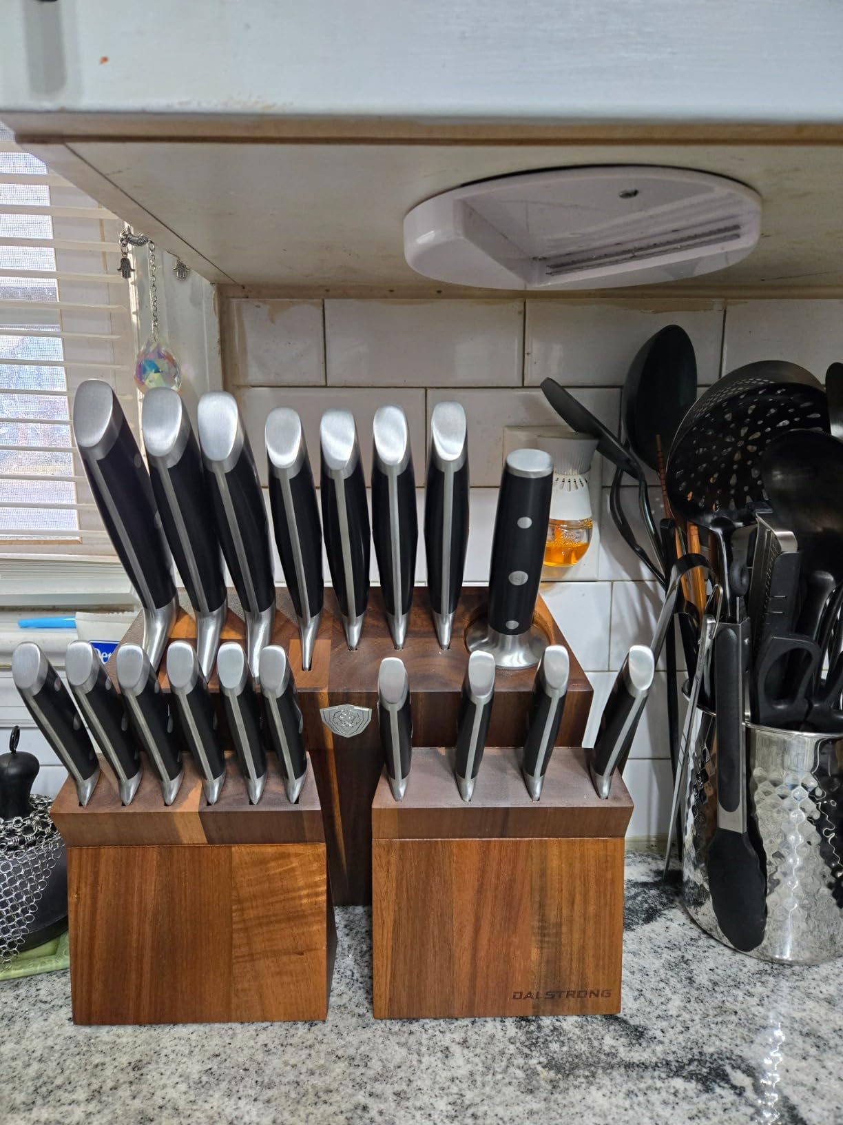 Dalstrong 18-Piece Kitchen Knife Set Block - High Carbon German Steel Full Tang - Acacia Wood Knife Block Set - Red Handles ABS Gladiator Series - Professional NSF Knives set for Kitchen Cuchillos - Customer Photo 1