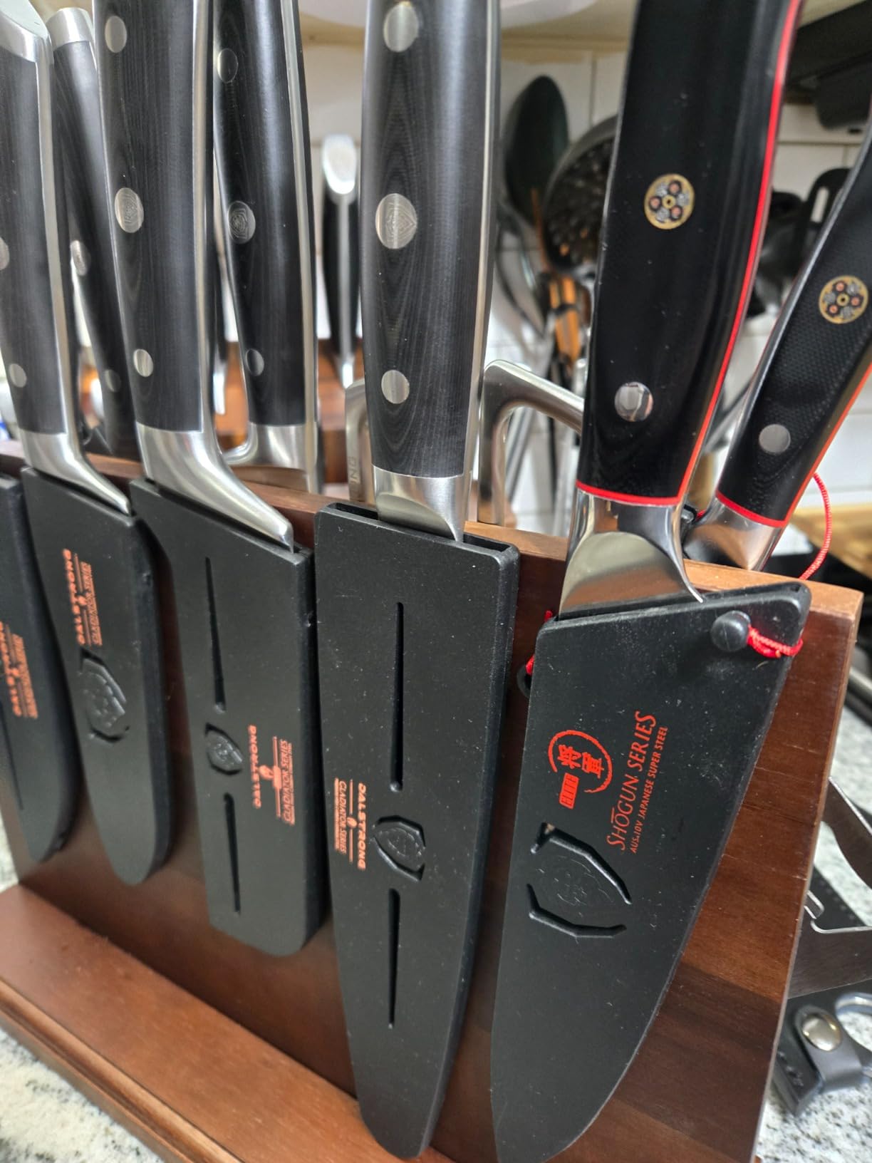 Dalstrong 18-Piece Kitchen Knife Set Block - High Carbon German Steel Full Tang - Acacia Wood Knife Block Set - Red Handles ABS Gladiator Series - Professional NSF Knives set for Kitchen Cuchillos - Customer Photo 3