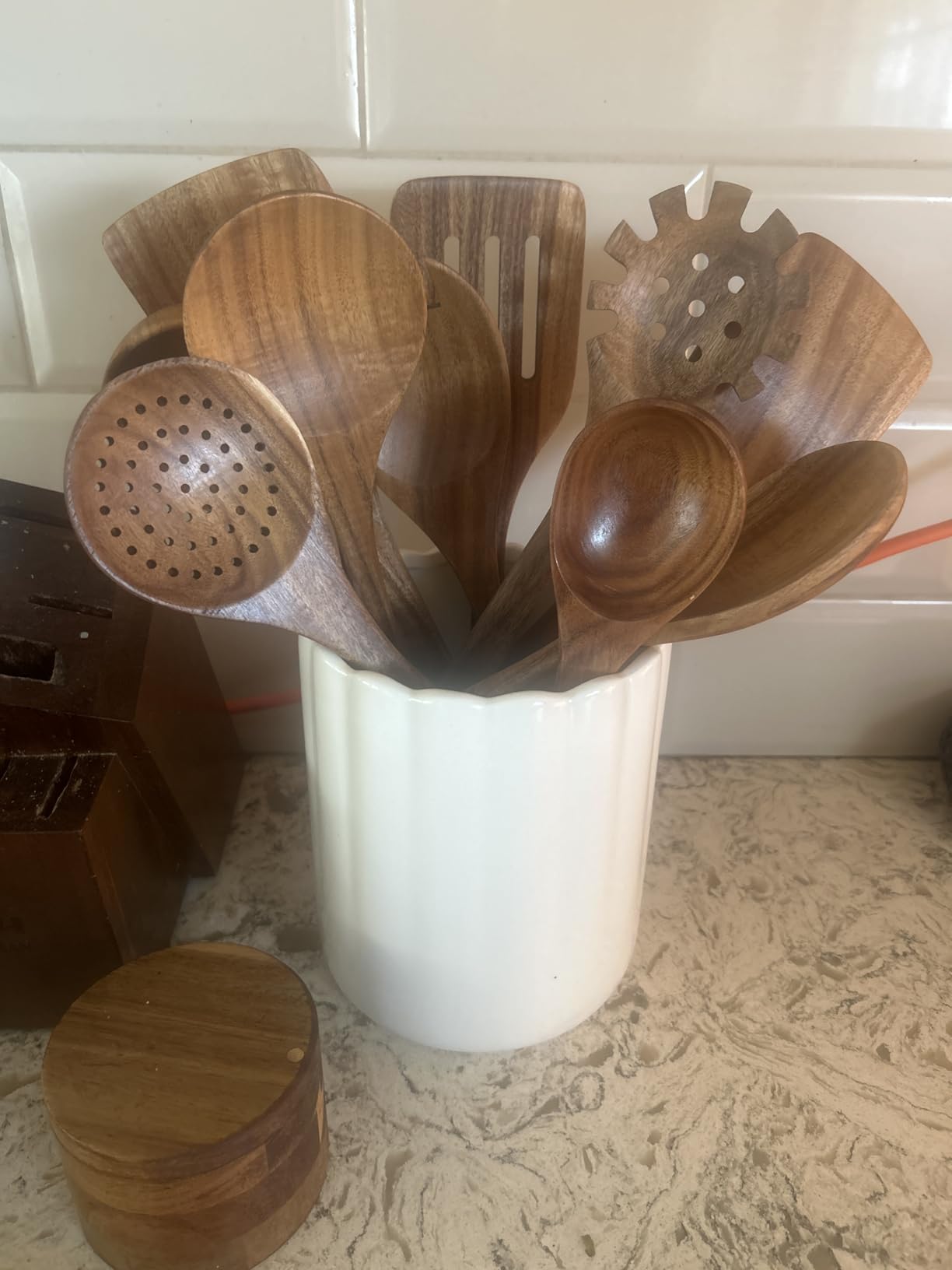 Wooden Spoons for Cooking,10 Pcs Natural Teak Wooden Kitchen Utensils Set Wooden Utensils for Cooking Wooden Cooking Utensils Wooden Spatulas for Cooking (10) - Customer Photo 3