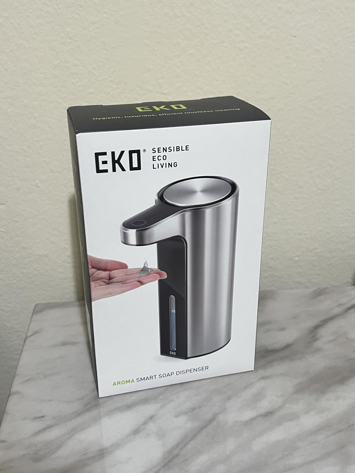 EKO Aroma Touchless Automatic Soap Dispenser for Kitchen and Bathroom, Liquid Hand Soap Dispenser, Water-Resistant and Rechargeable, 9 fl oz (Stainless) Customer Review EKO Aroma Touchless Automatic Soap Dispenser for Kitchen and Bathroom, Liquid Hand Soap Dispenser, Water-Resistant and Rechargeable, 9 fl oz (Stainless) - Customer Photo 2