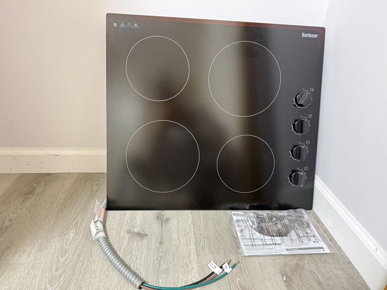 Karinear 30 Inch Electric Cooktop 4 Burners, Knob Control Built-in Ceramic Cooktop, 30