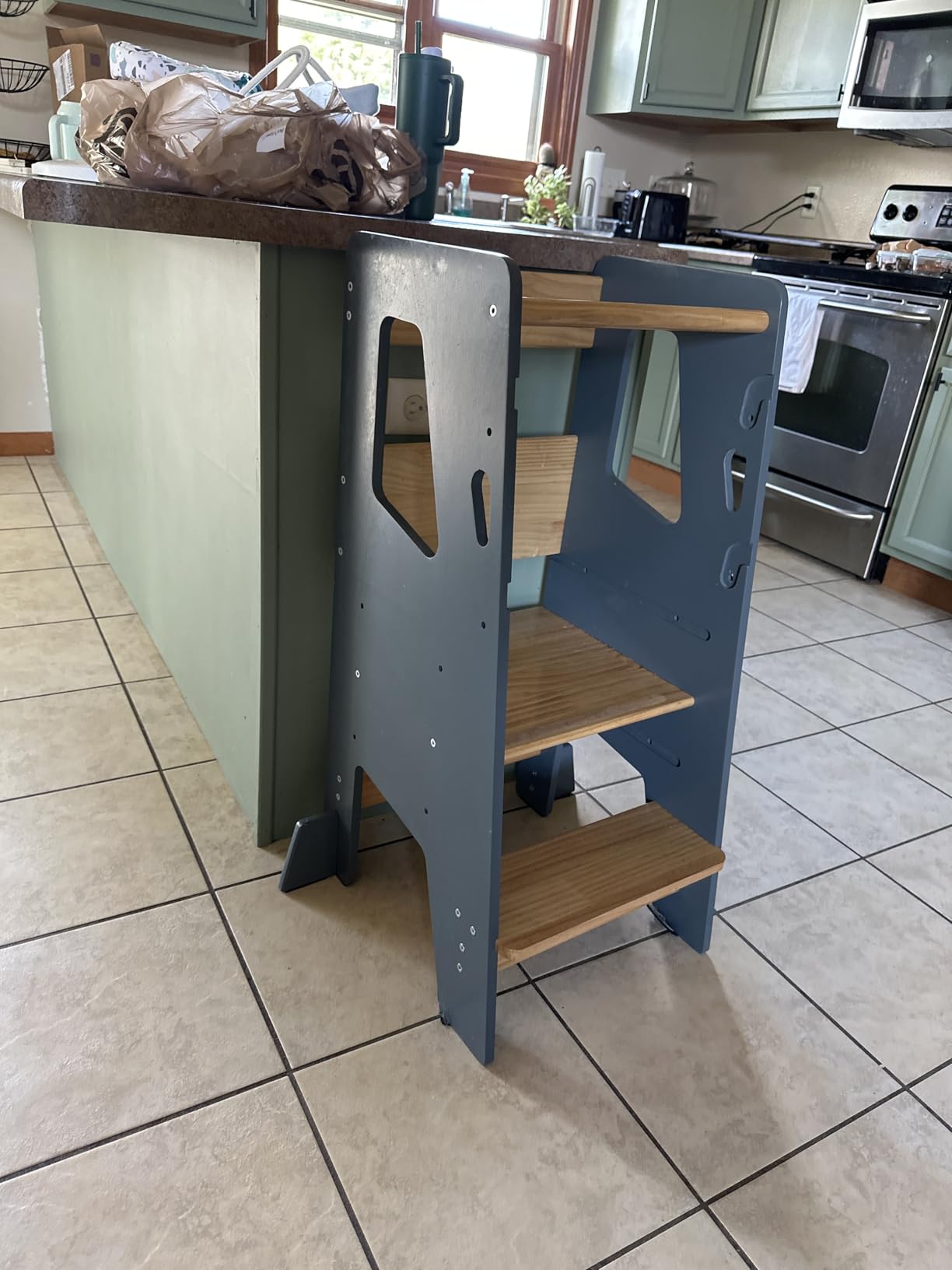 OCODILE Toddler Standing Tower - Adjustable Height Toddler Kitchen Stool Helper - Ideal Kids Kitchen Step Stool for Learning New Skills - Updated Design with Safety Feet - Gray - Customer Photo 1