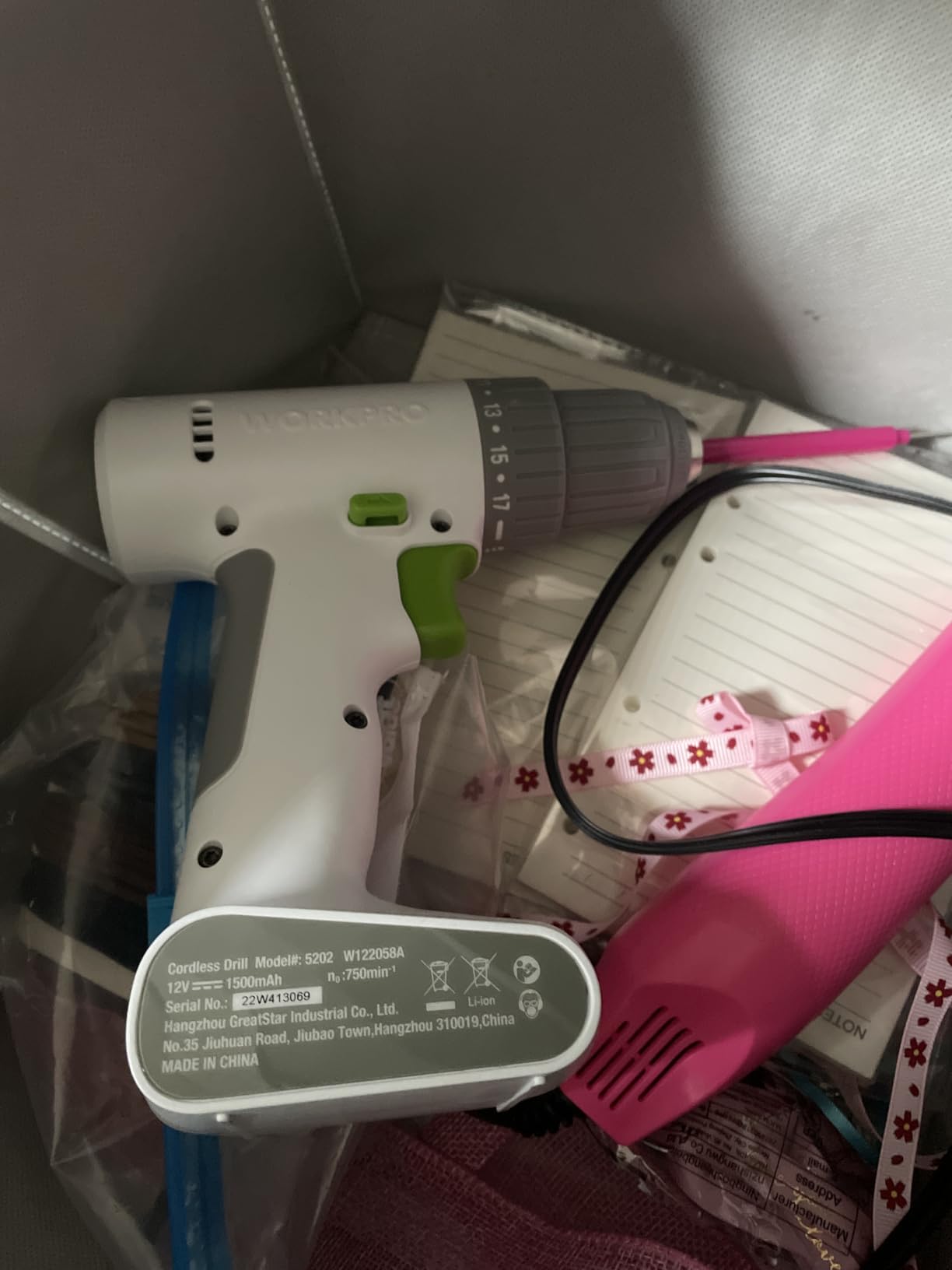 WORKPRO Pink Cordless Drill Driver Set, 12V Electric Power Drill Tool Kit with 6 Pcs Bits, 3/8-Inch Keyless Chuck, Variable Speed, 18 Touque Setting, Type-C Charge Cable, Led Light, Pink Ribbon customer photo 1