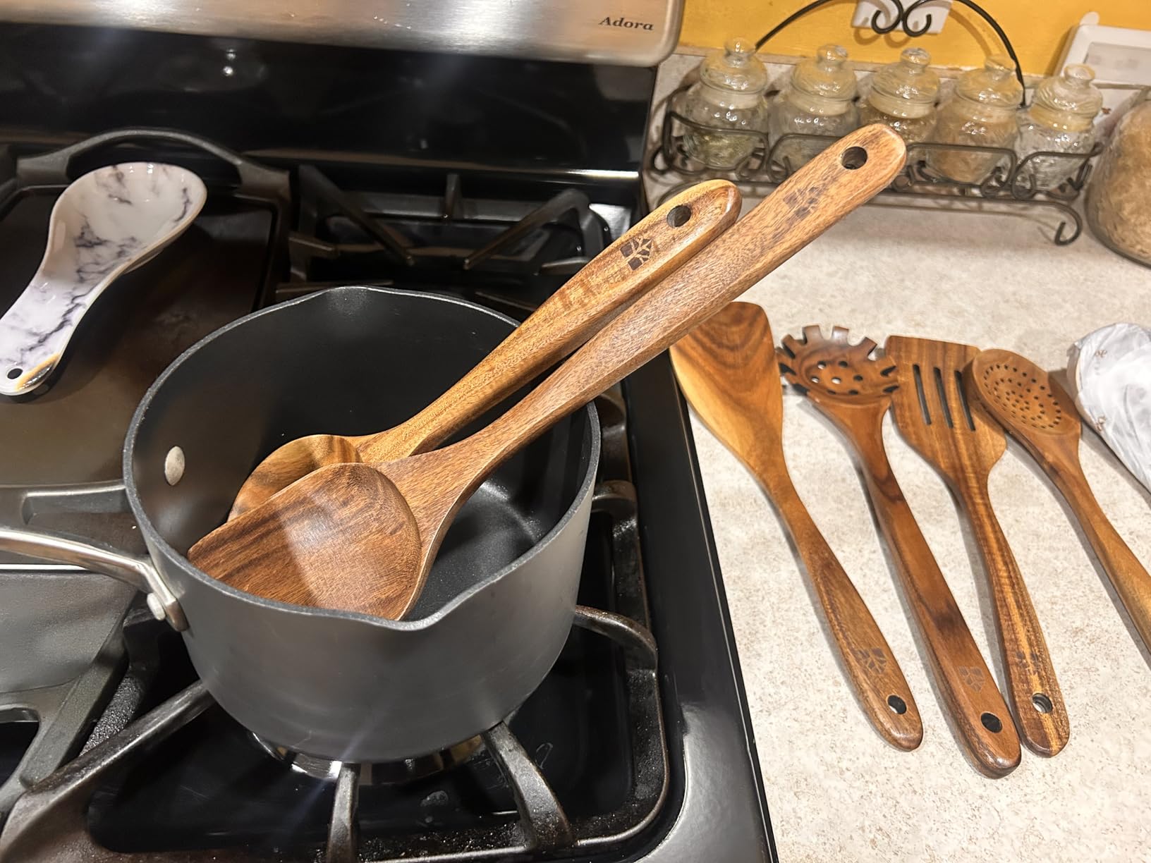 Wooden Spoons for Cooking – 10 Pc Teak Wood Utensil Set, Durable, Nonstick Safe & Heat Resistant with Ergonomic Handles - Customer Photo 1