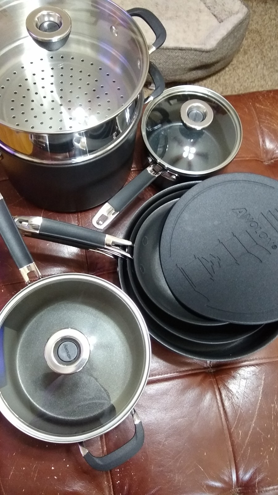 Anolon SmartStack Hard Anodized Nonstick Induction Nesting Cookware/Pots and Pans Set, Dishwasher Safe, 9 Piece - Black Customer Review Anolon SmartStack Hard Anodized Nonstick Induction Nesting Cookware/Pots and Pans Set, Dishwasher Safe, 9 Piece - Black - Customer Photo 2