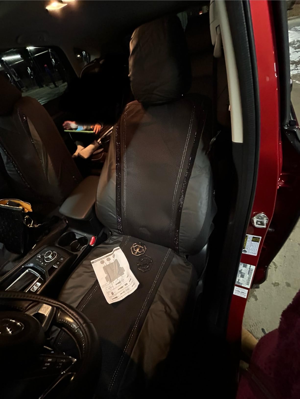 CAR PASS Leather Bling Diamond Car Seat Covers Full Set, Shining Rhinestone Waterproof Durable Rear with Zipper, Universal Fit Automotive Glitter Crystal for Black customer photo 1