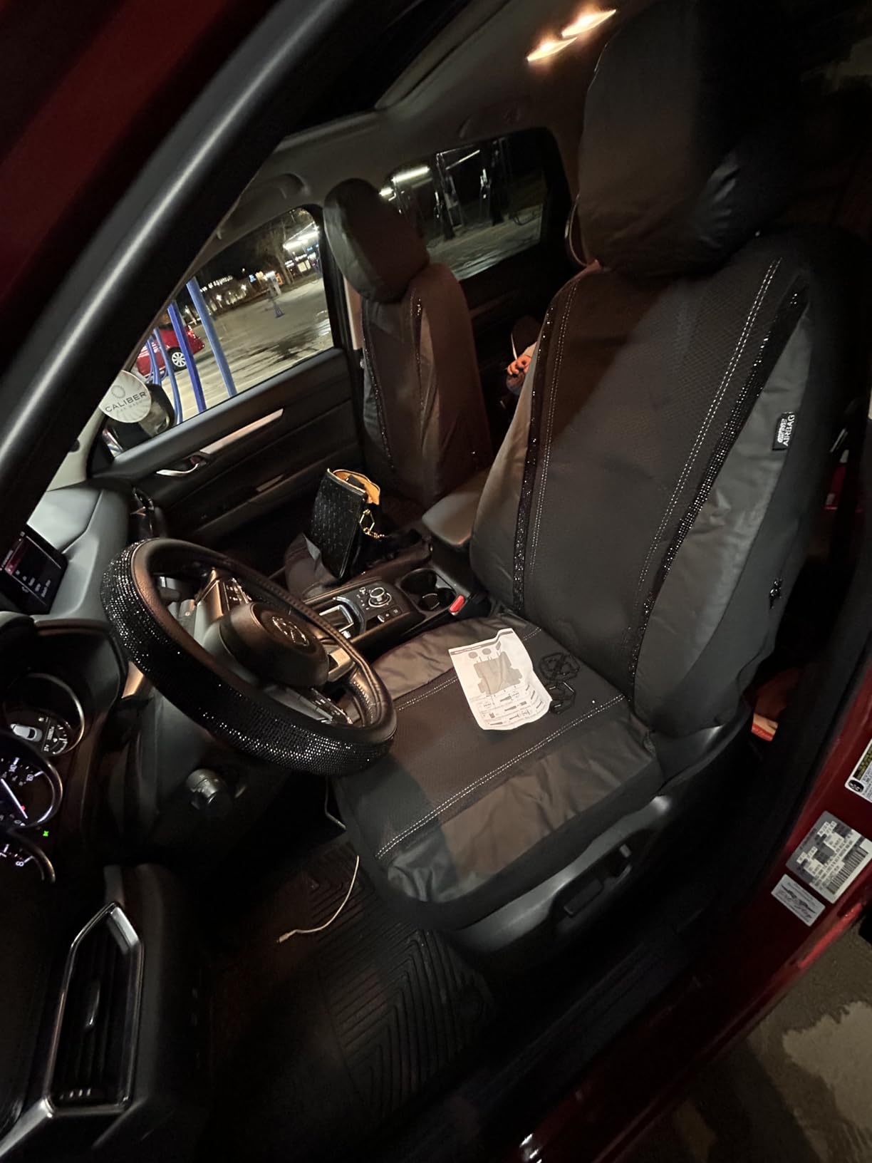 CAR PASS Leather Bling Diamond Car Seat Covers Full Set, Shining Rhinestone Waterproof Durable Rear with Zipper, Universal Fit Automotive Glitter Crystal for Black customer photo 2