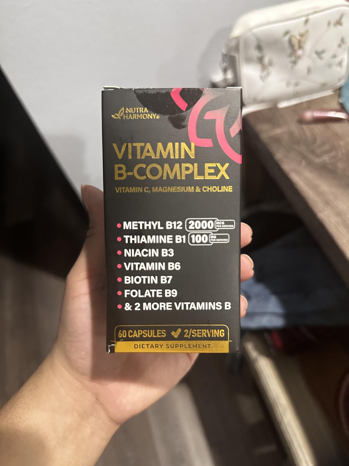 Vitamin B Complex for Men & Women - Riboflavin B2, B12, B1, B3, B5, B6, B7, B8, B9 | Vitamin C, Choline, Inositol - B-Complex Supplement - Energy, Brain & Heart Support - Made in USA, 60 Vegan Caps customer photo 1