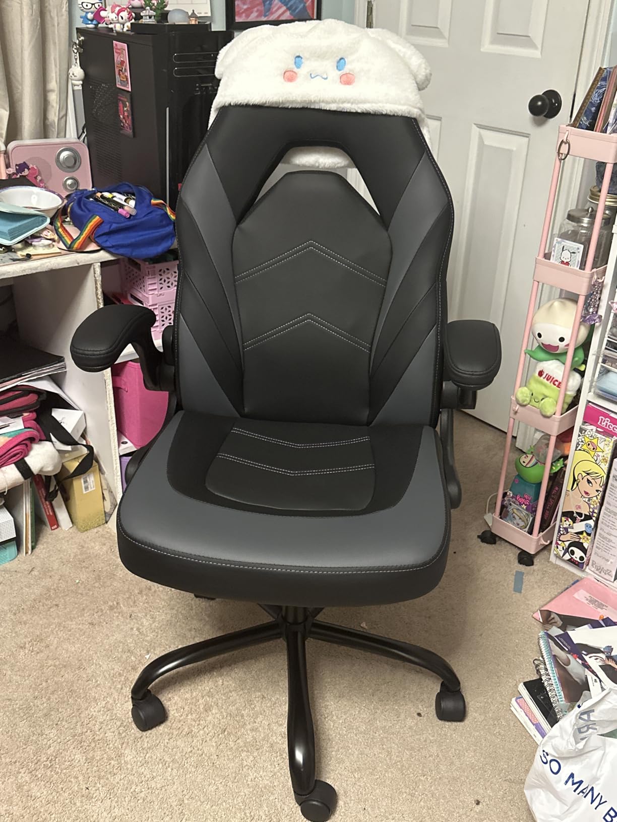 Sweetcrispy Computer Gaming Desk Chair - Ergonomic Office Executive Adjustable Swivel Task PU Leather Racing Chair with Flip-up Armrest for Adults, Kids, Men, Girls, Gamer, Black Blue customer photo 2