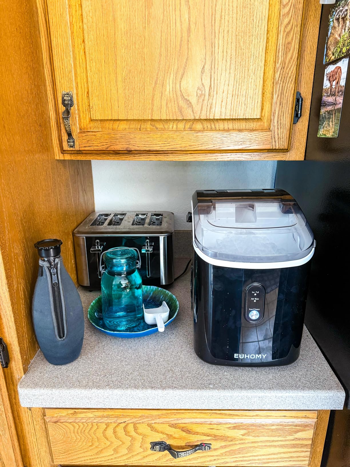 EUHOMY Nugget Ice Maker Countertop with Handle, Ready in 6 Mins, 34lbs Per Day, Removable Top Cover, Auto-Cleaning, Portable Sonic Ice Maker with Basket and Scoop, for Home/Party/RV/Camping (Black) customer photo 2