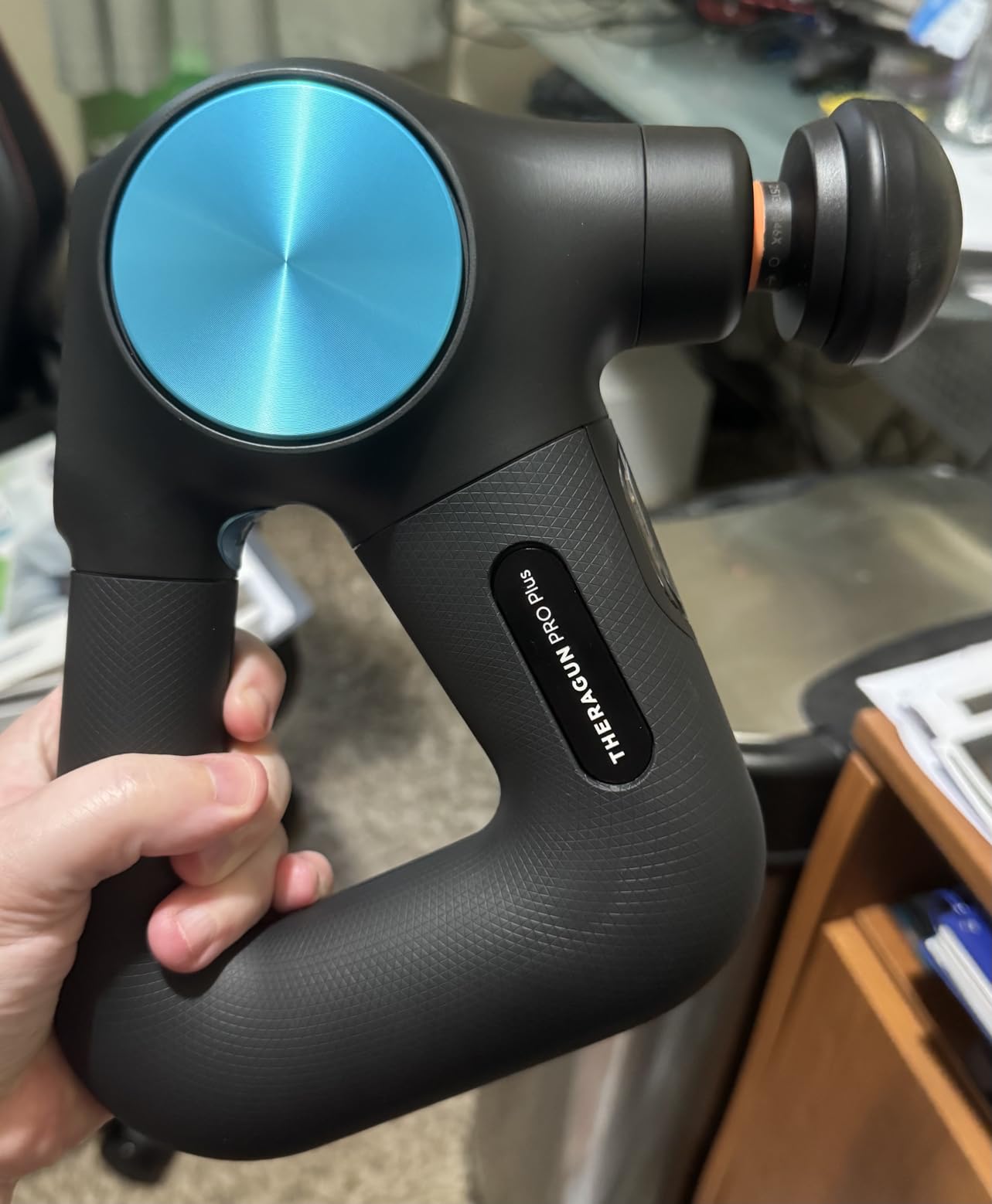 Therabody Theragun PRO Plus - 6-in-1 Deep Tissue Percussion Massage Gun, Handheld Personal Massager for Full Body Pain Relief & Muscle Tension with Biometric Breathwork, Vibration & Heated Attachments customer photo 1