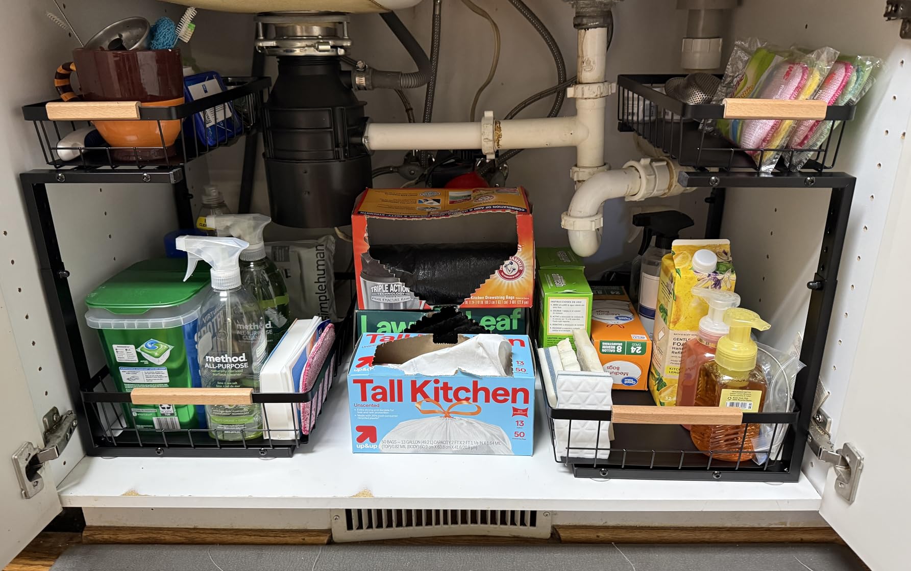 Kitstorack Under Sink Organizer, 2 Tier Under the Sink Storage, Slide out Pull out Cabinet Organizer Shelf, Metal Sliding Drawer for Kitchen Bathroom Pantry Closet Organization Rack, Black, 2 Pack - Customer Photo 1