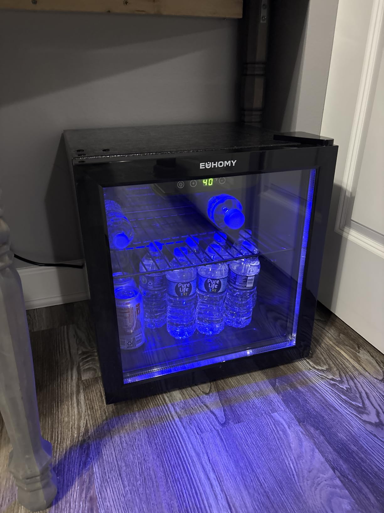 EUHOMY 48 Can Beverage Refrigerator cooler-Mini Fridge Glass Door for Beer Drinks Wines, Countertop Beverage Fridge with Adjustable Shelves Blue LED for Home/Office/Dorm/Bar, 1.3 cu.ft - Customer Photo 2