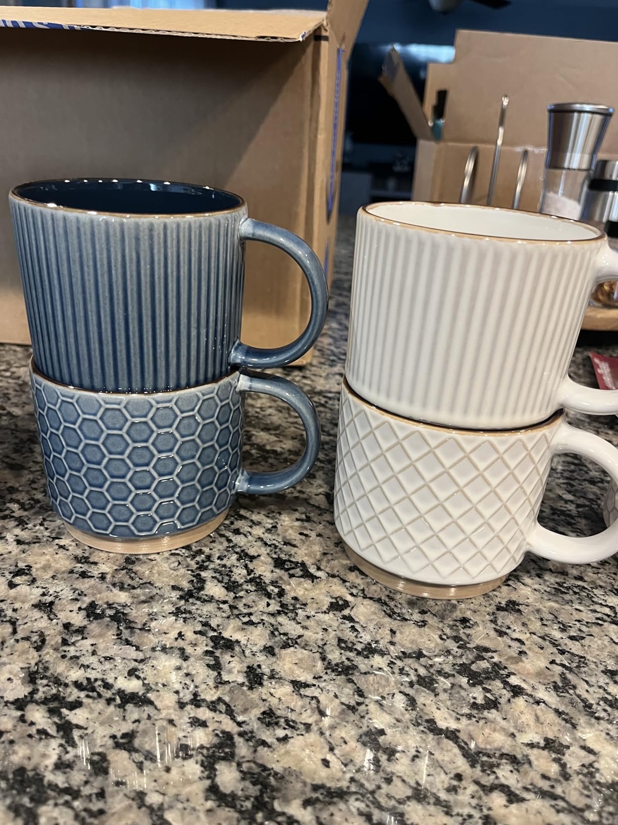 GBhome 15OZ Stackable Coffee Mugs, Ceramic Coffee Mugs with Texture Patterns for Man,Woman,Dad,Mom, Modern Coffee Mugs Set of 4 for Latte/Cappuccino/Cocoa. Dishwasher&Microwave Safe, Off White | for Man, Woman, Dad, Mom Customer Review GBhome 15OZ Stackable Coffee Mugs, Ceramic Coffee Mugs with Texture Patterns for Man,Woman,Dad,Mom, Modern Coffee Mugs Set of 4 for Latte/Cappuccino/Cocoa. Dishwasher&Microwave Safe, Off White | for Man, Woman, Dad, Mom - Customer Photo 2