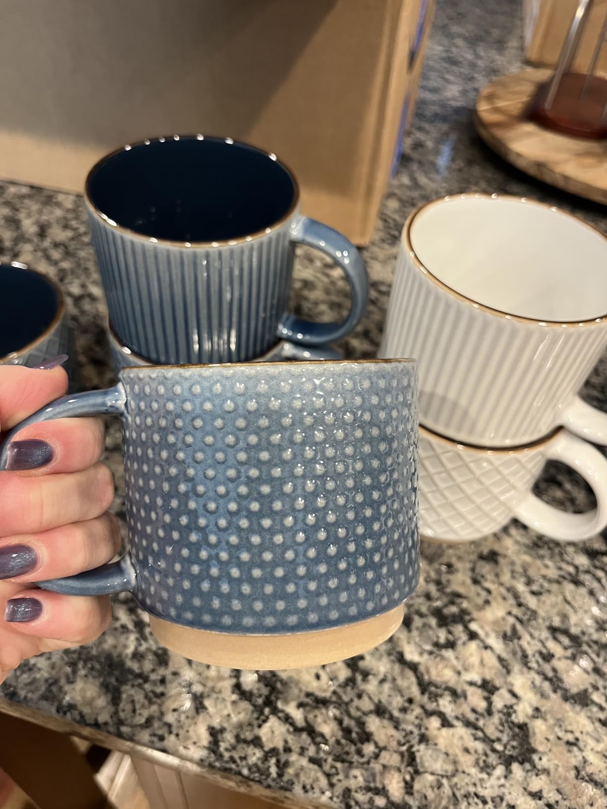 GBhome 15OZ Stackable Coffee Mugs, Ceramic Coffee Mugs with Texture Patterns for Man,Woman,Dad,Mom, Modern Coffee Mugs Set of 4 for Latte/Cappuccino/Cocoa. Dishwasher&Microwave Safe, Off White | for Man, Woman, Dad, Mom Customer Review GBhome 15OZ Stackable Coffee Mugs, Ceramic Coffee Mugs with Texture Patterns for Man,Woman,Dad,Mom, Modern Coffee Mugs Set of 4 for Latte/Cappuccino/Cocoa. Dishwasher&Microwave Safe, Off White | for Man, Woman, Dad, Mom - Customer Photo 4