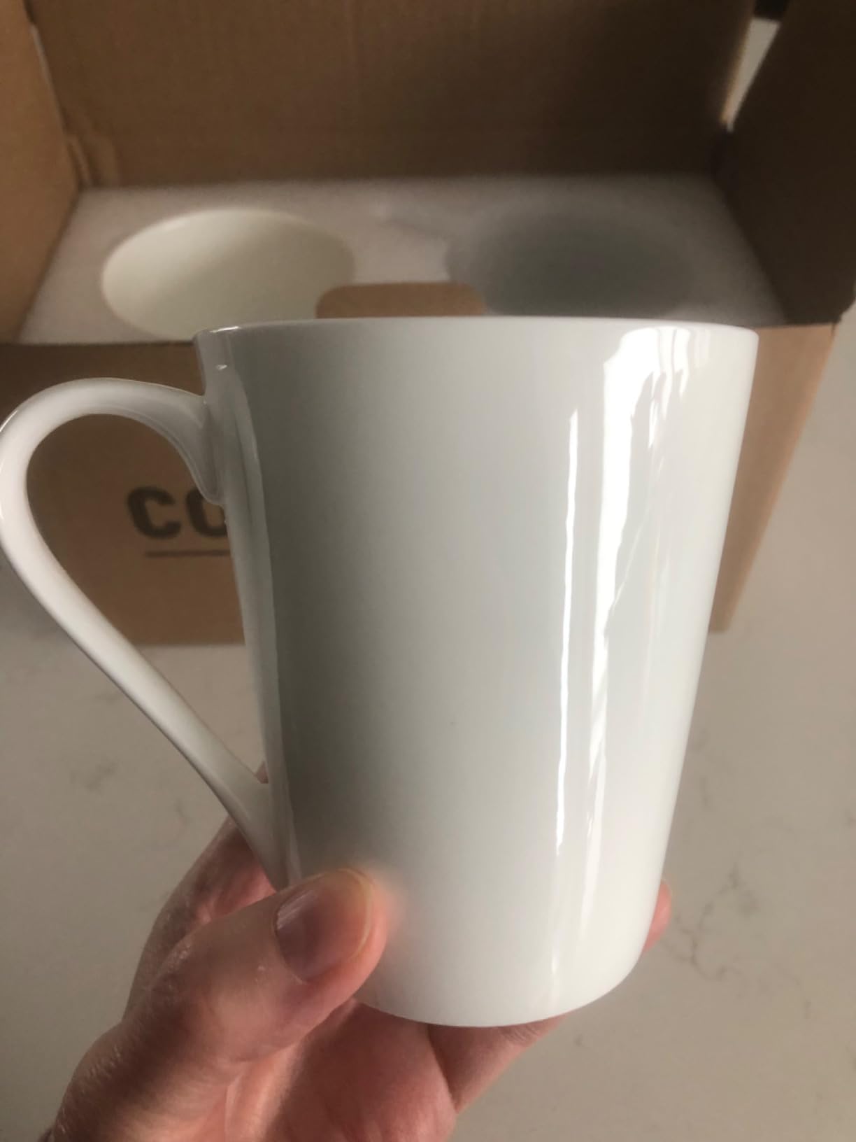 11 Oz Plain White Fine Bone China Coffee Mugs Set of 4, V-Shaped Latte Mug With Handle, DIY Mug Gift, White Ceramic Coffee Cups for Cappuccino, Hot Cocoa, Milk, Tea, Lightweight Coffee Mugs Customer Review 11 Oz Plain White Fine Bone China Coffee Mugs Set of 4, V-Shaped Latte Mug With Handle, DIY Mug Gift, White Ceramic Coffee Cups for Cappuccino, Hot Cocoa, Milk, Tea, Lightweight Coffee Mugs - Customer Photo 3